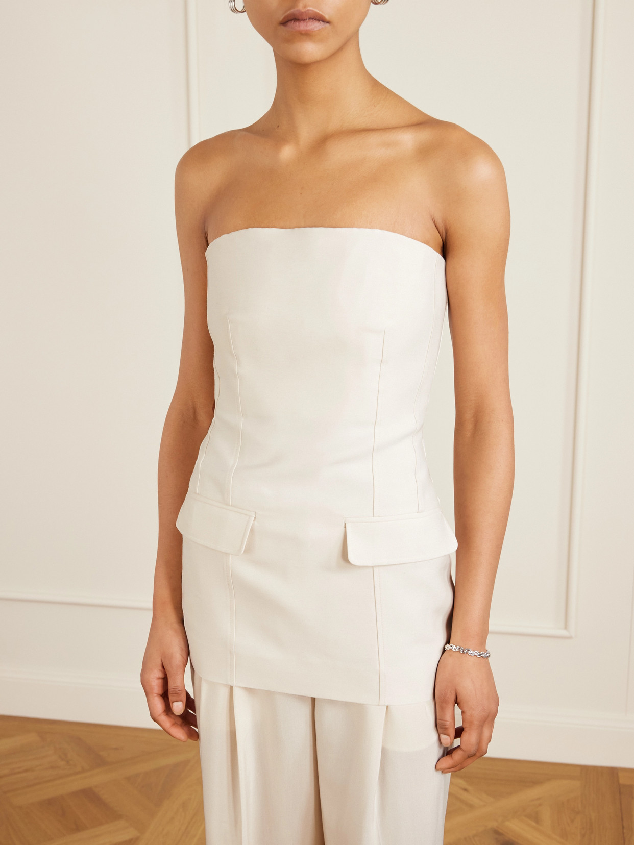Strapless Darted Wool And Silk-Blend Crepe Bustier Top