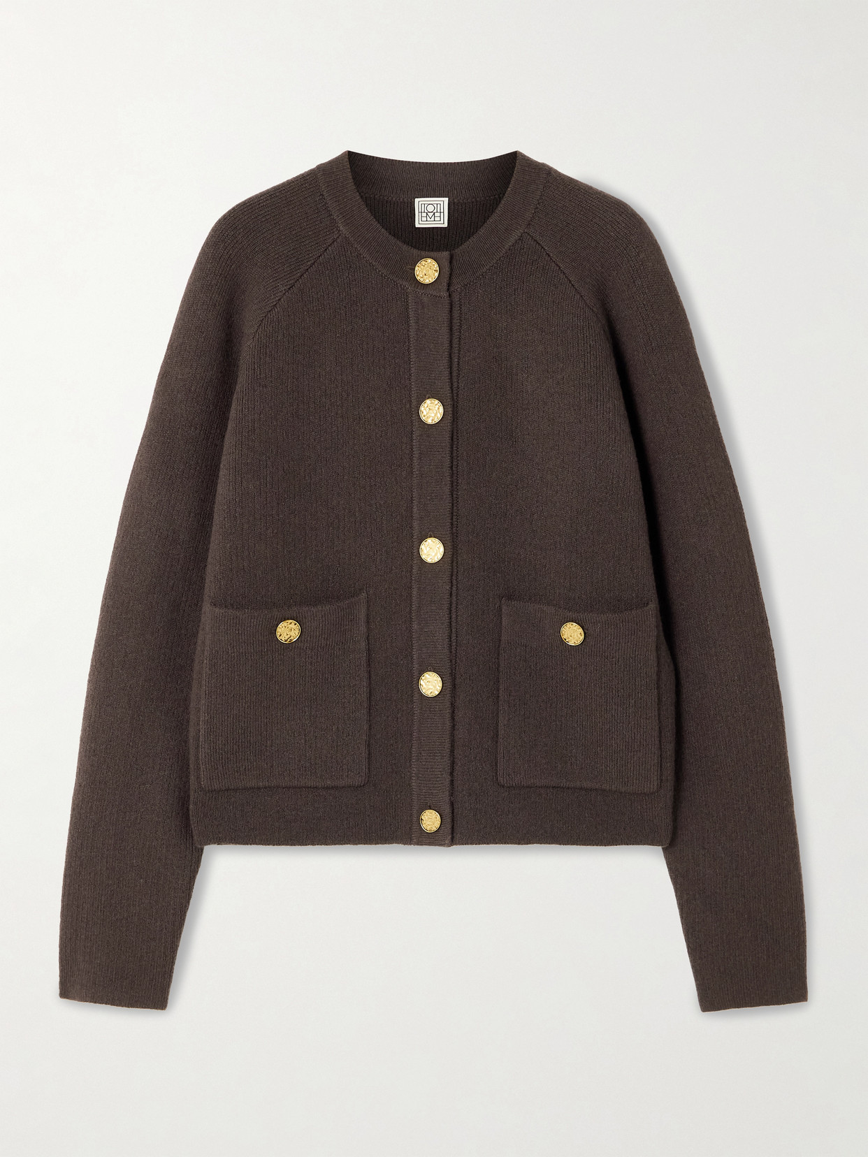 Totême Ribbed Cashmere And Wool-blend Cardigan In Brown