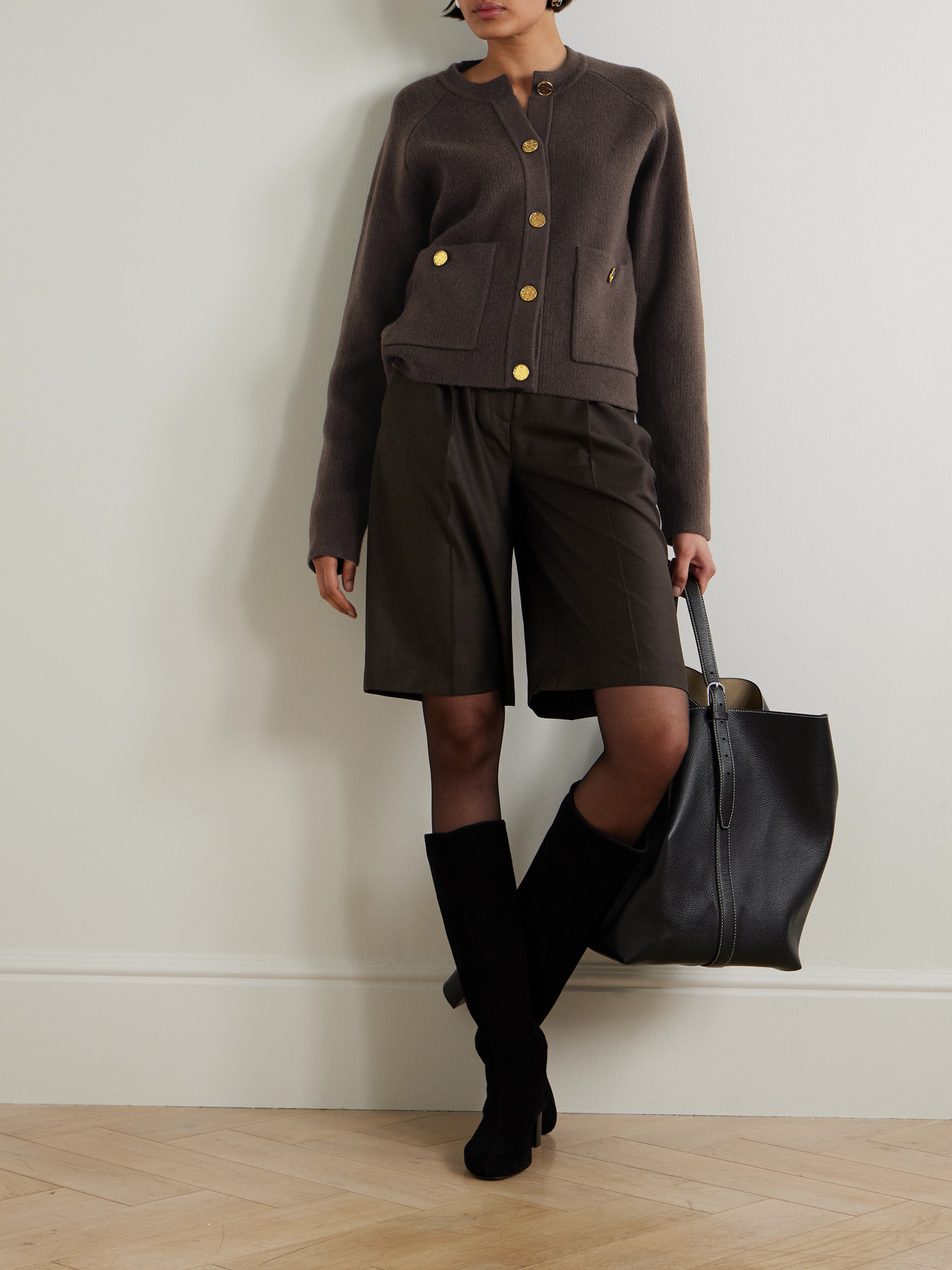 Totême Ribbed Cashmere And Wool-blend Cardigan In Brown