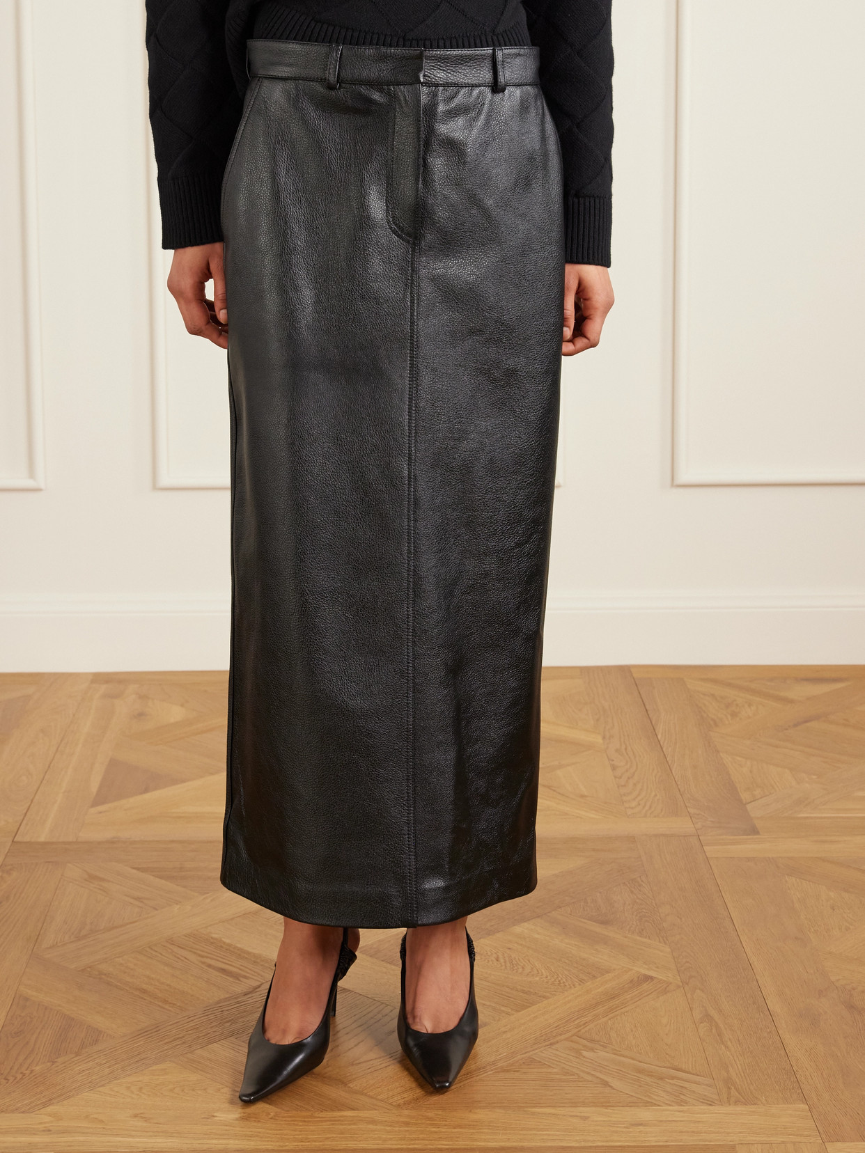 Totême Textured-leather Maxi Skirt In Black