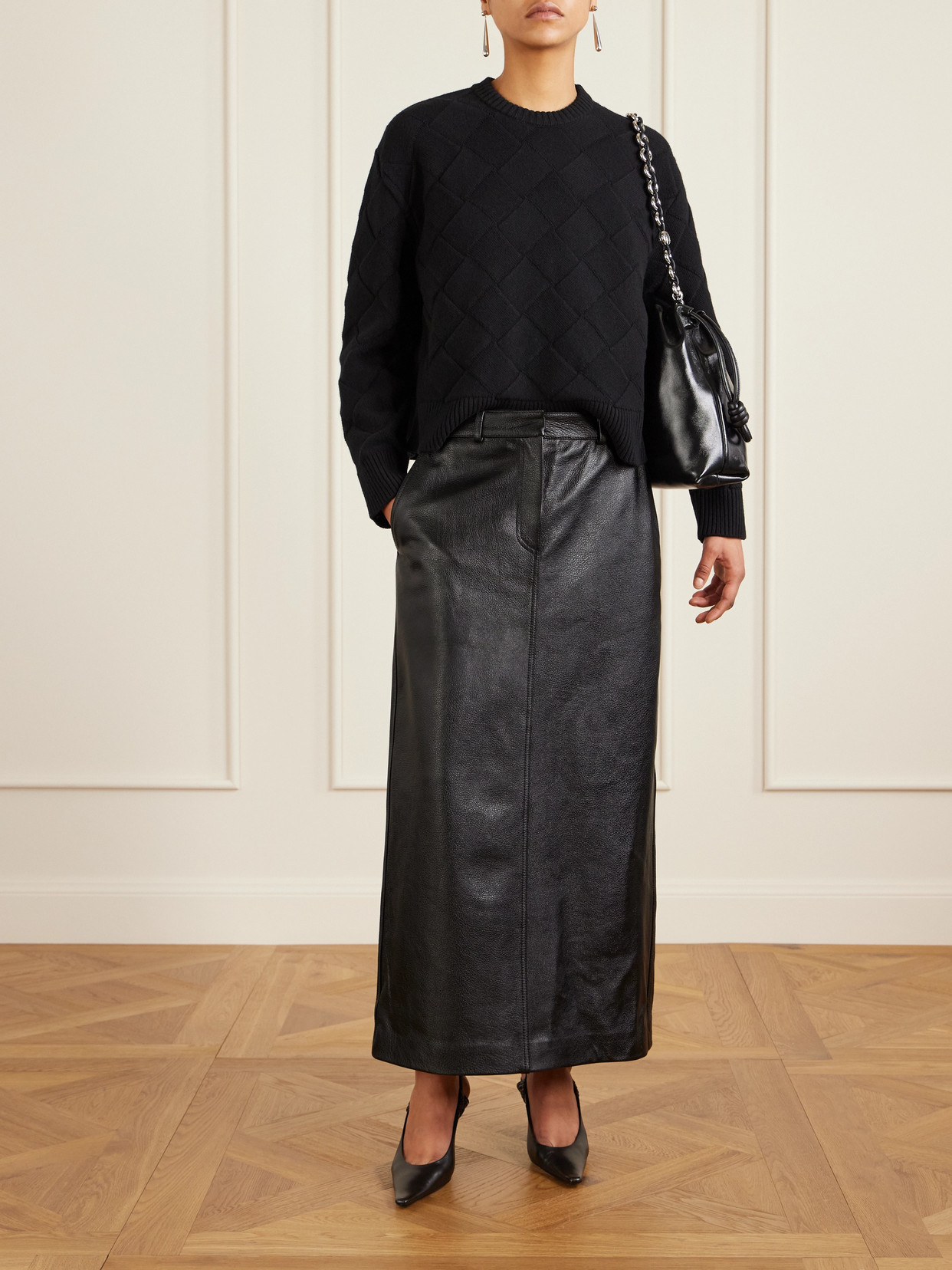Totême Textured-leather Maxi Skirt In Black