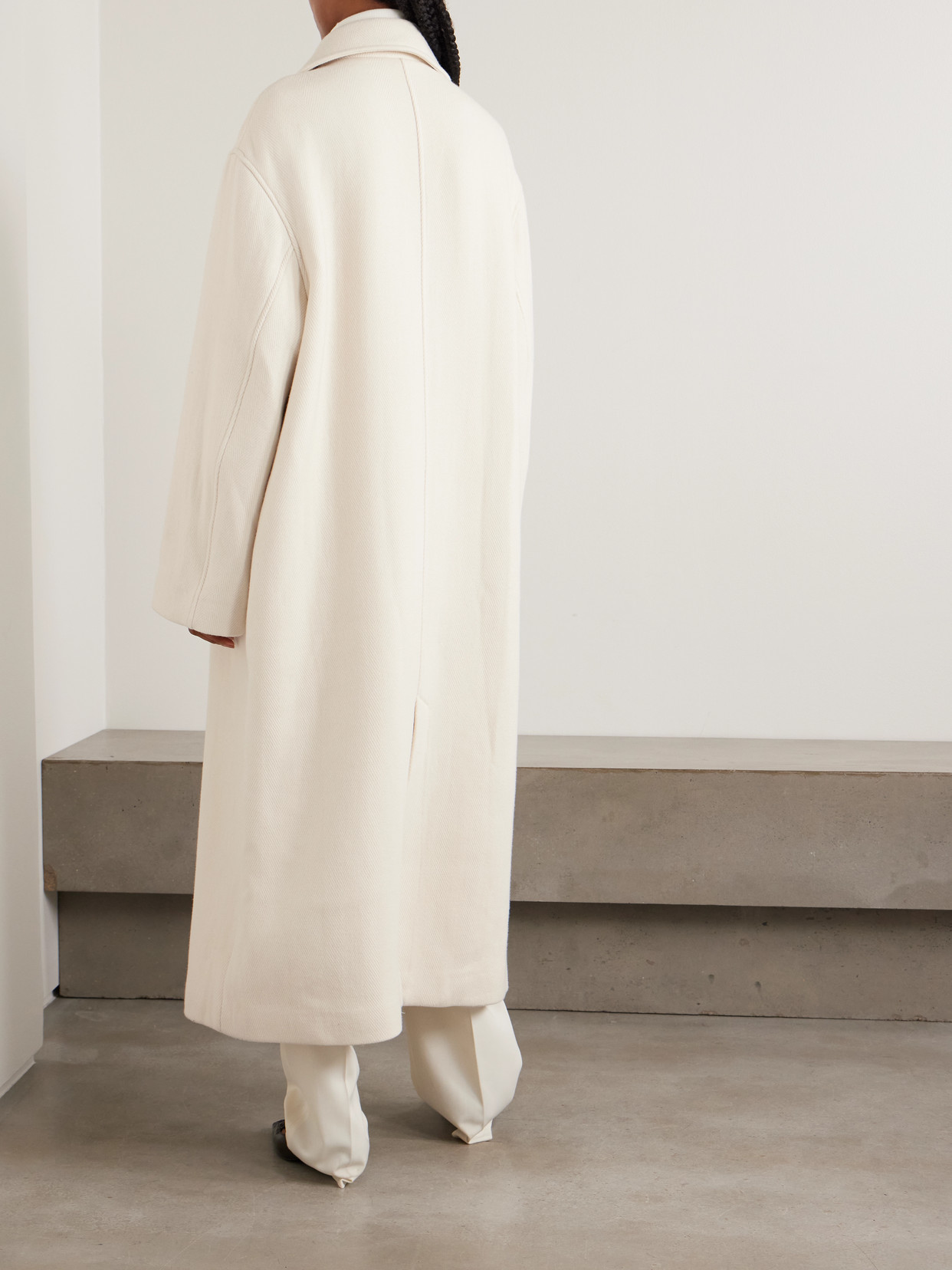 Totême Shield Oversized Double-breasted Wool-blend Coat In White
