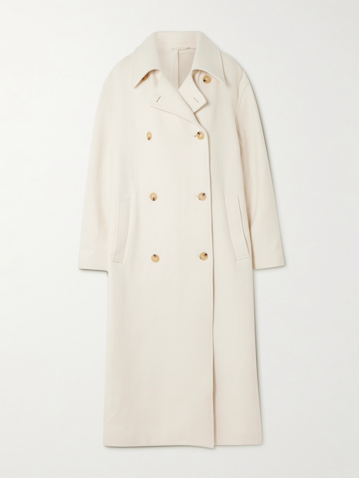 Totême Shield Oversized Double-breasted Wool-blend Coat In White