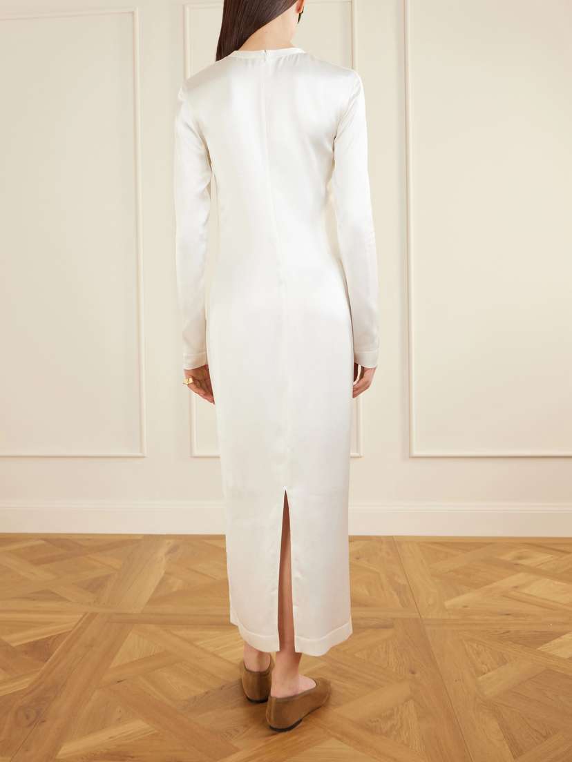 TOTEME Satin Midi Dress - side view in White