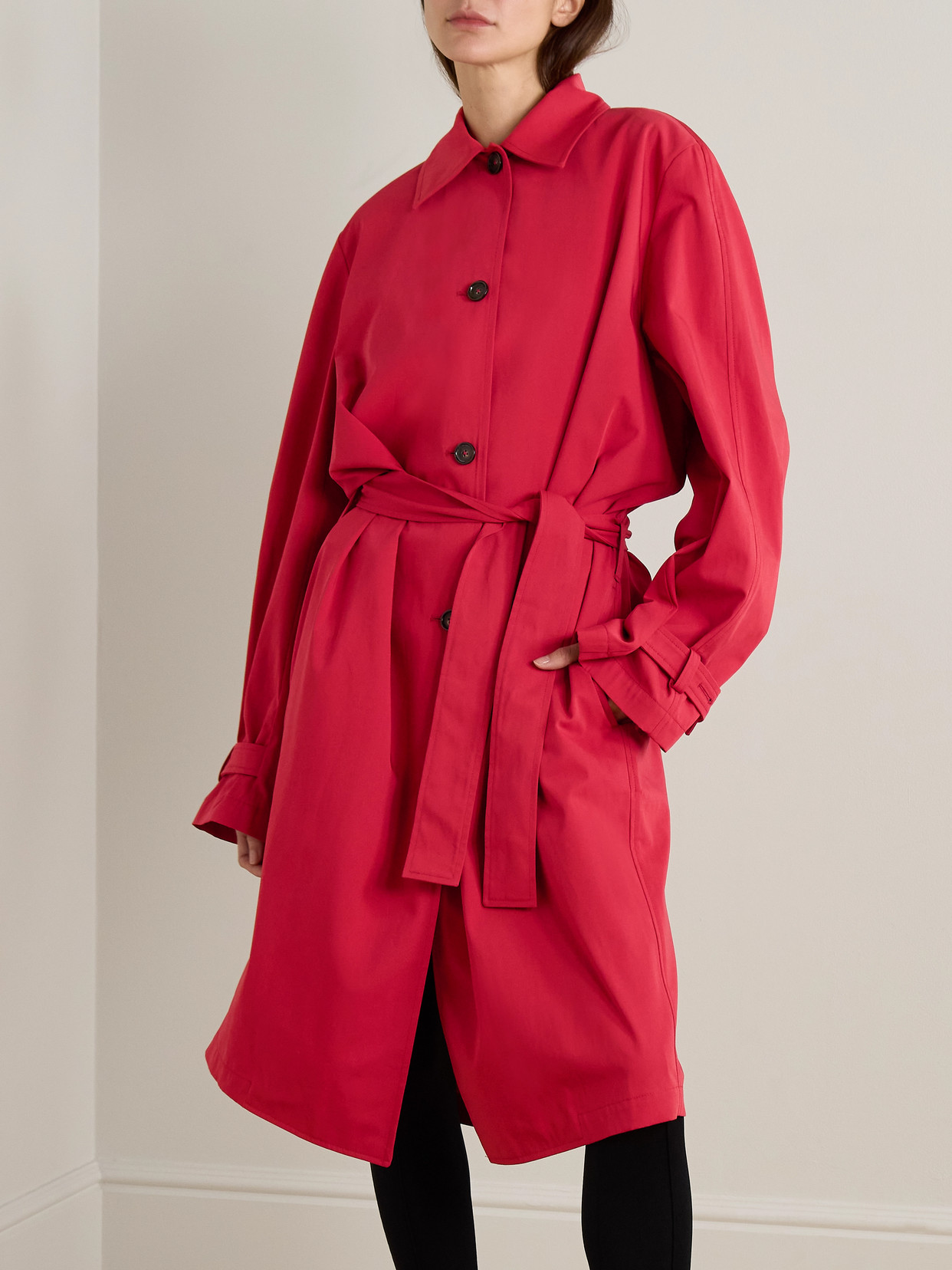 Totême Womens Poppy Light Spring Belted Cotton-poplin Trench Coat In Red