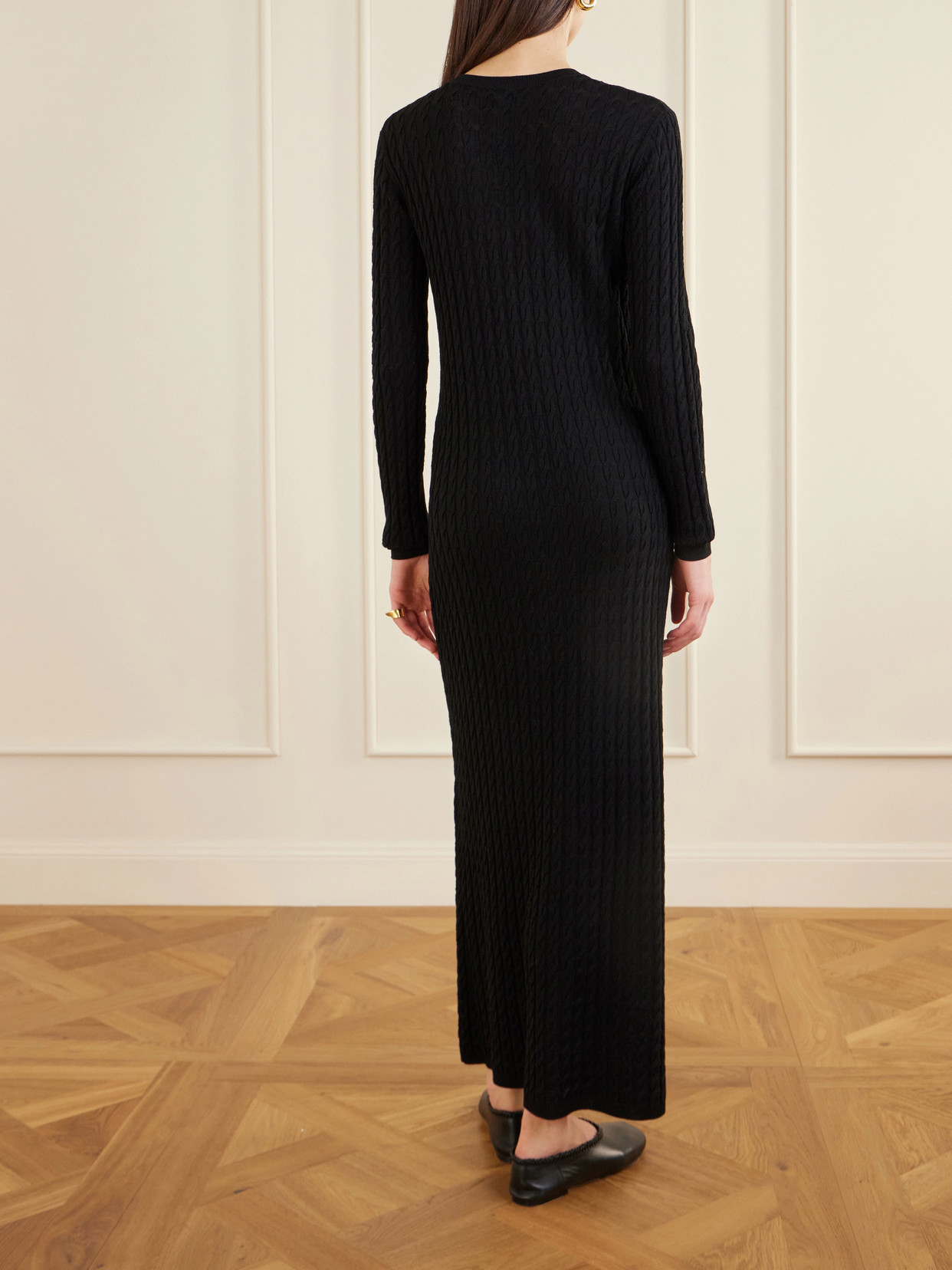 Totême Cable-knit Wool Maxi Dress In Black