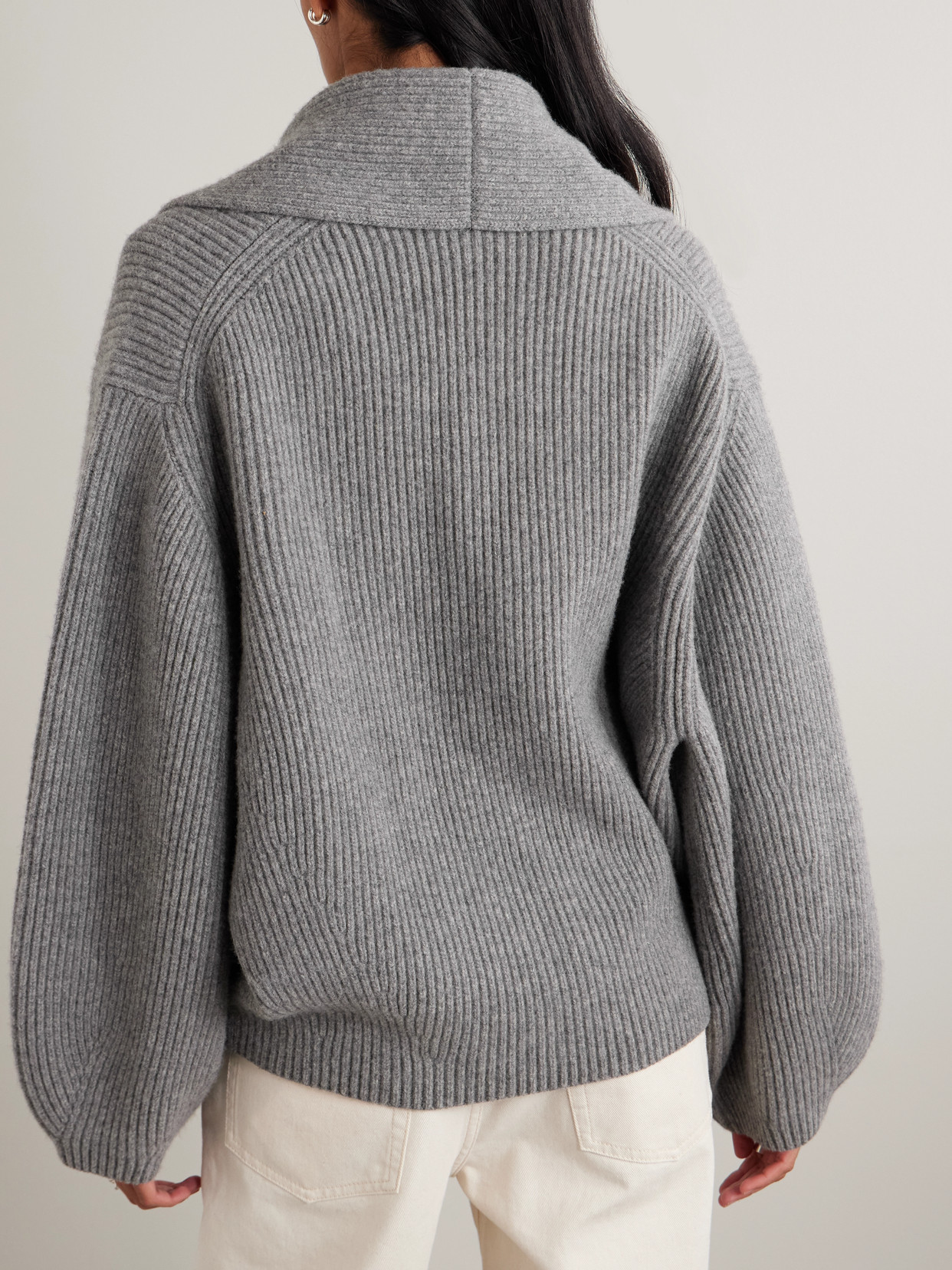 Totême Womens Grey Shawl-lapel Knitted Wool-blend Cardigan In Gray