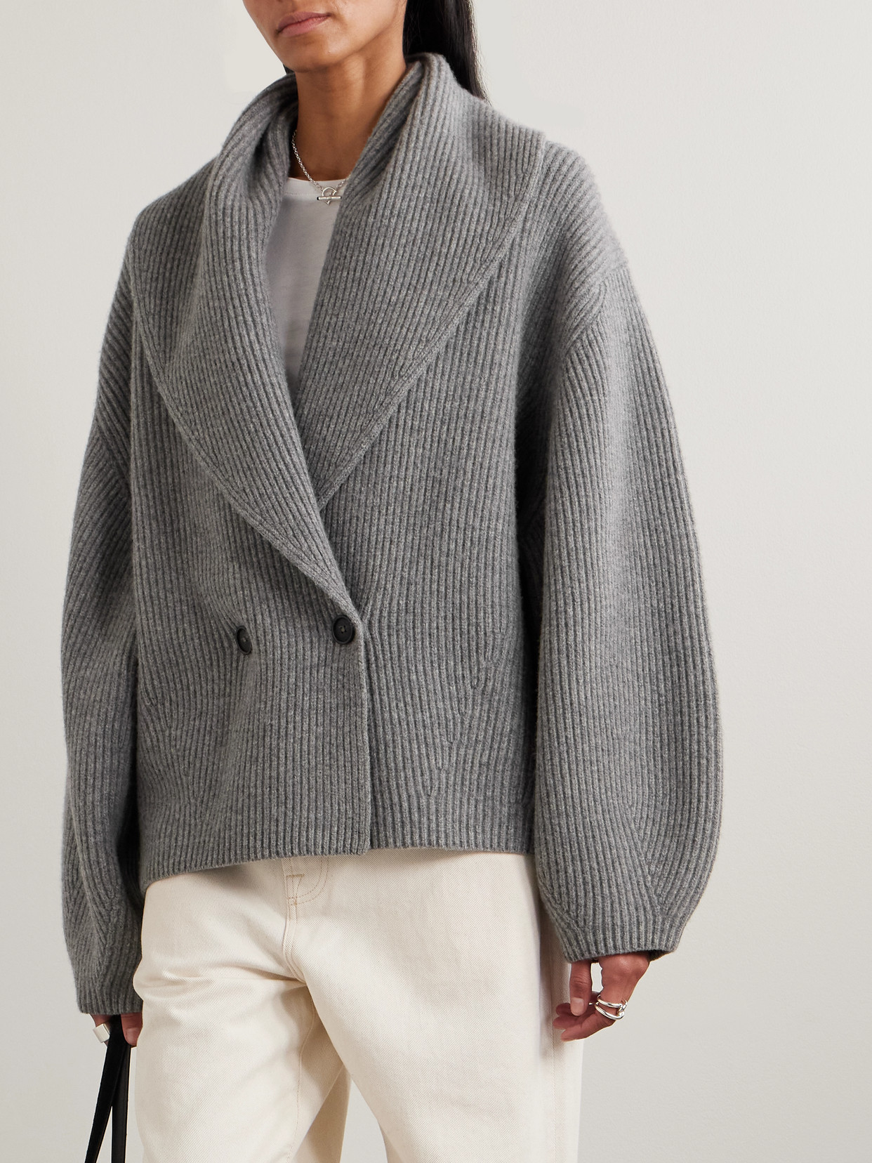 Totême Womens Grey Shawl-lapel Knitted Wool-blend Cardigan In Gray