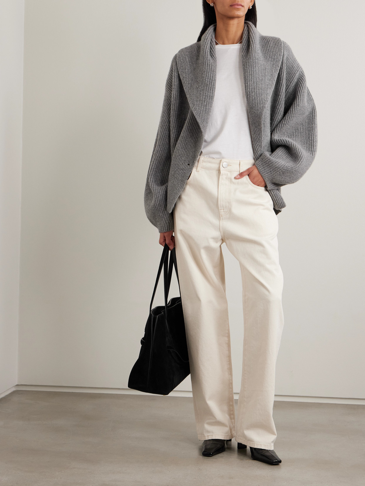 Totême Womens Grey Shawl-lapel Knitted Wool-blend Cardigan In Gray