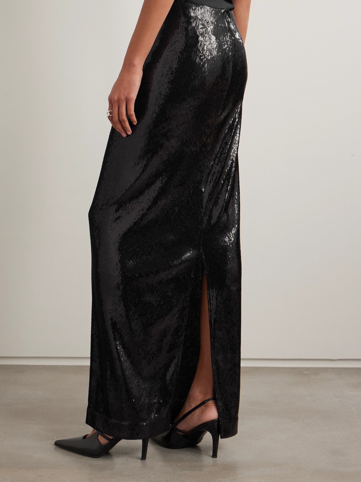 Totême Sequined Satin Maxi Skirt In Black