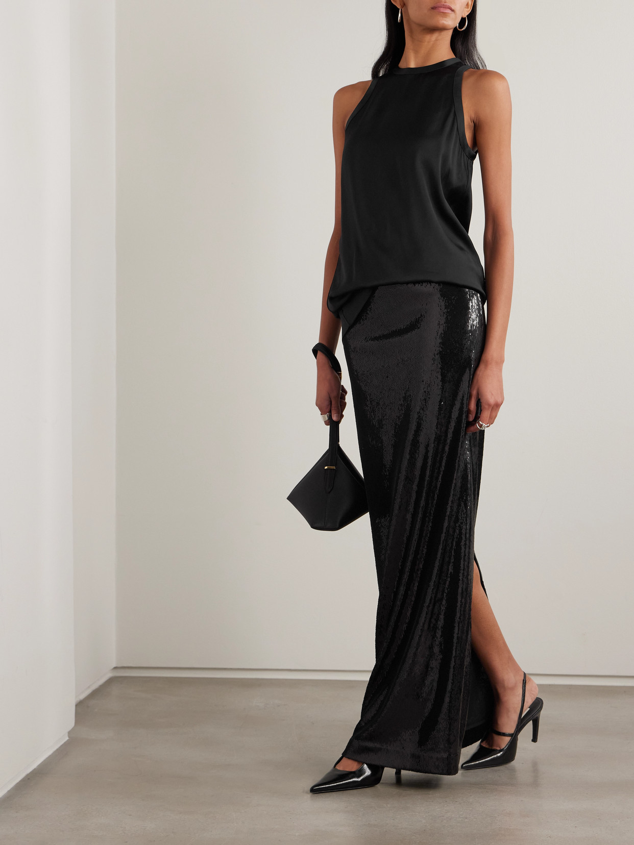 Totême Sequined Satin Maxi Skirt In Black