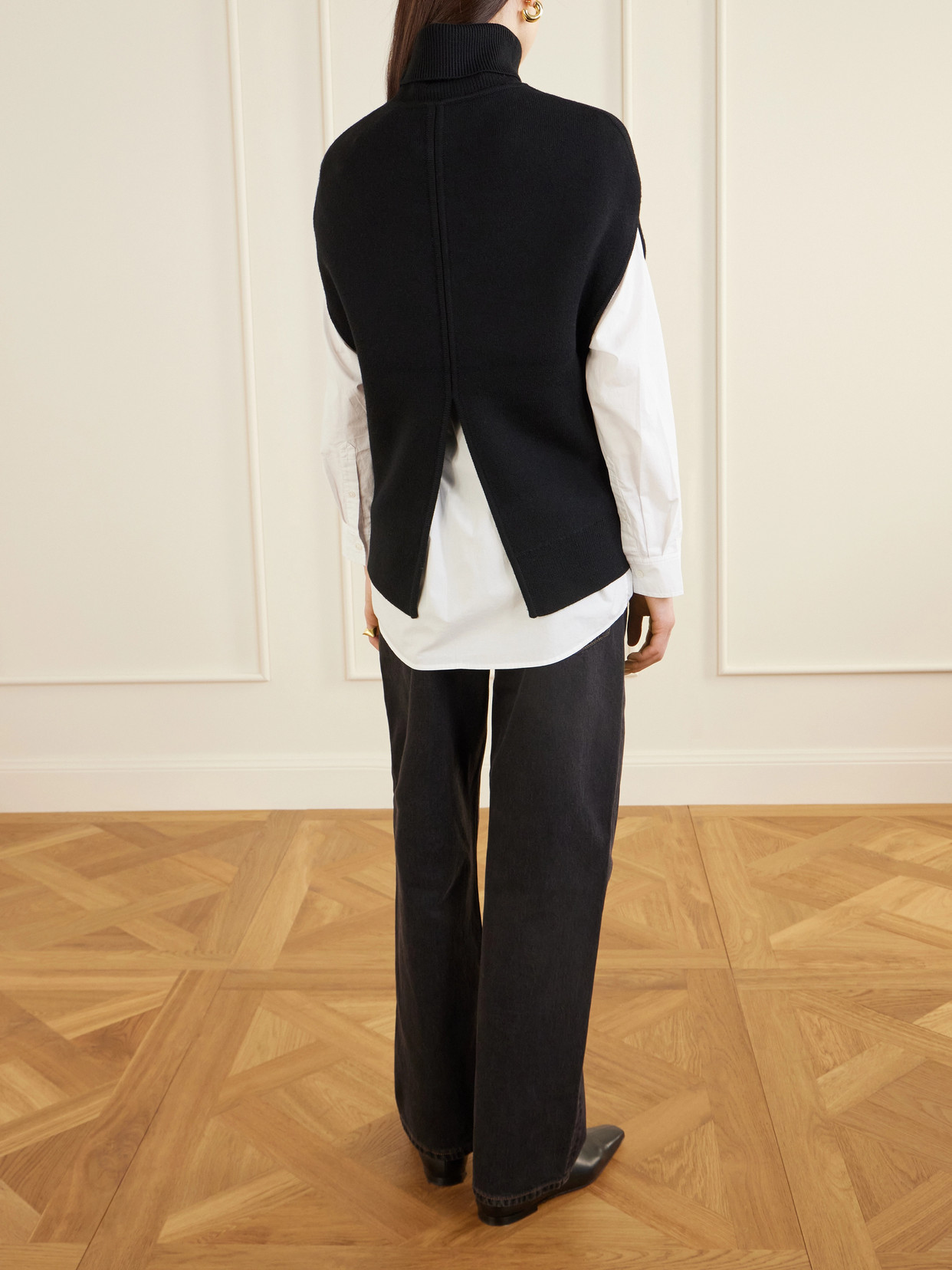 Totême Wool Turtleneck Vest Layered Design In Black
