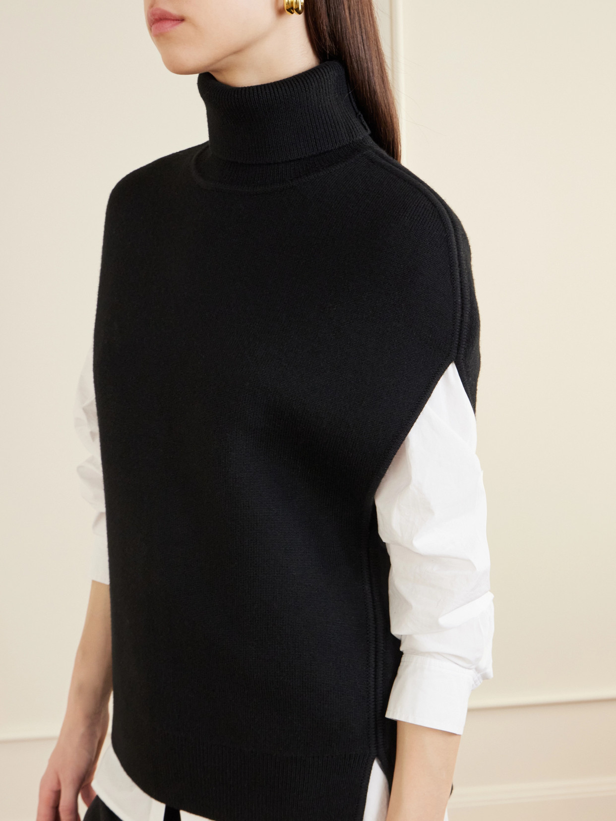 Totême Wool Turtleneck Vest Layered Design In Black