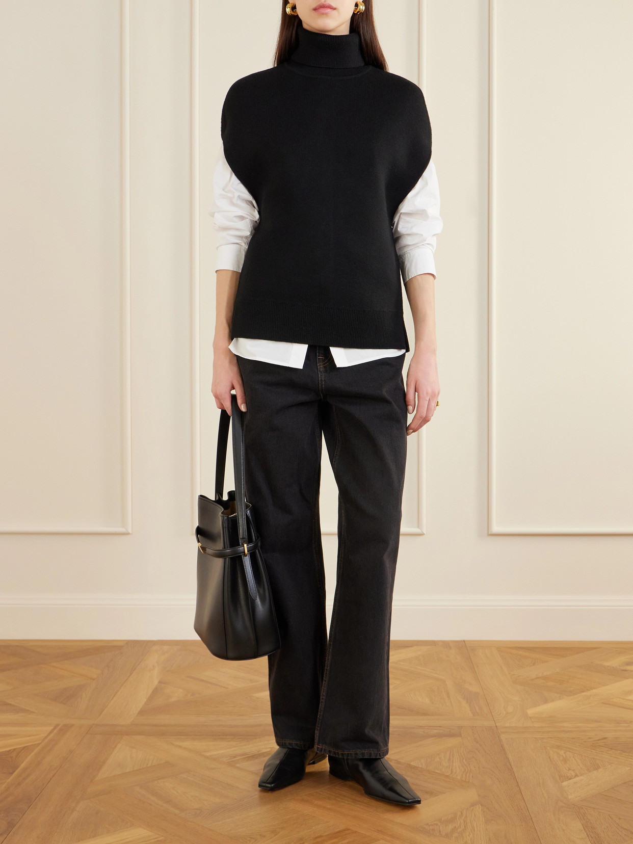Totême Wool Turtleneck Vest Layered Design In Black