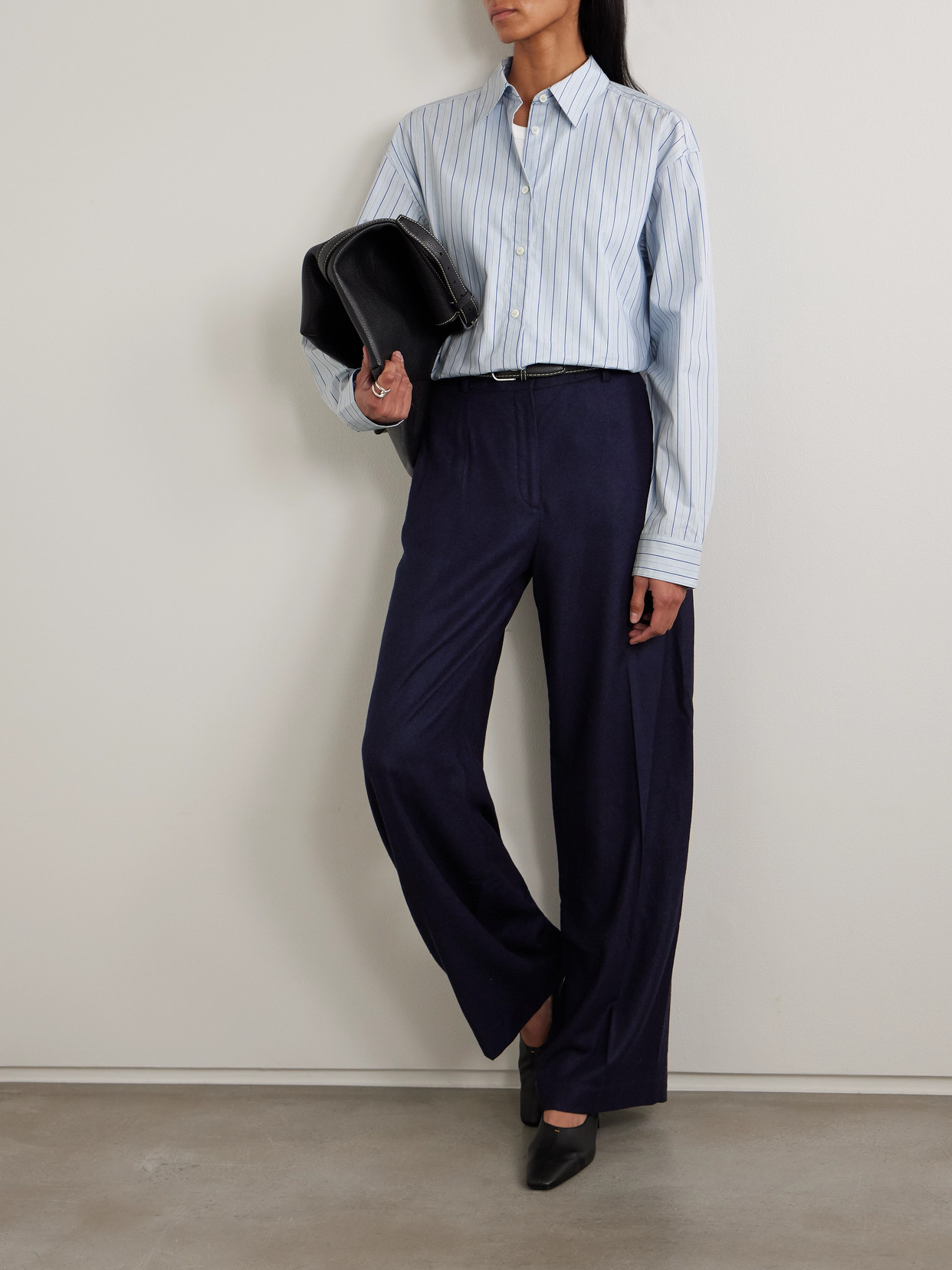 Totême Pleated Flannel Wide-leg Pants In Blue
