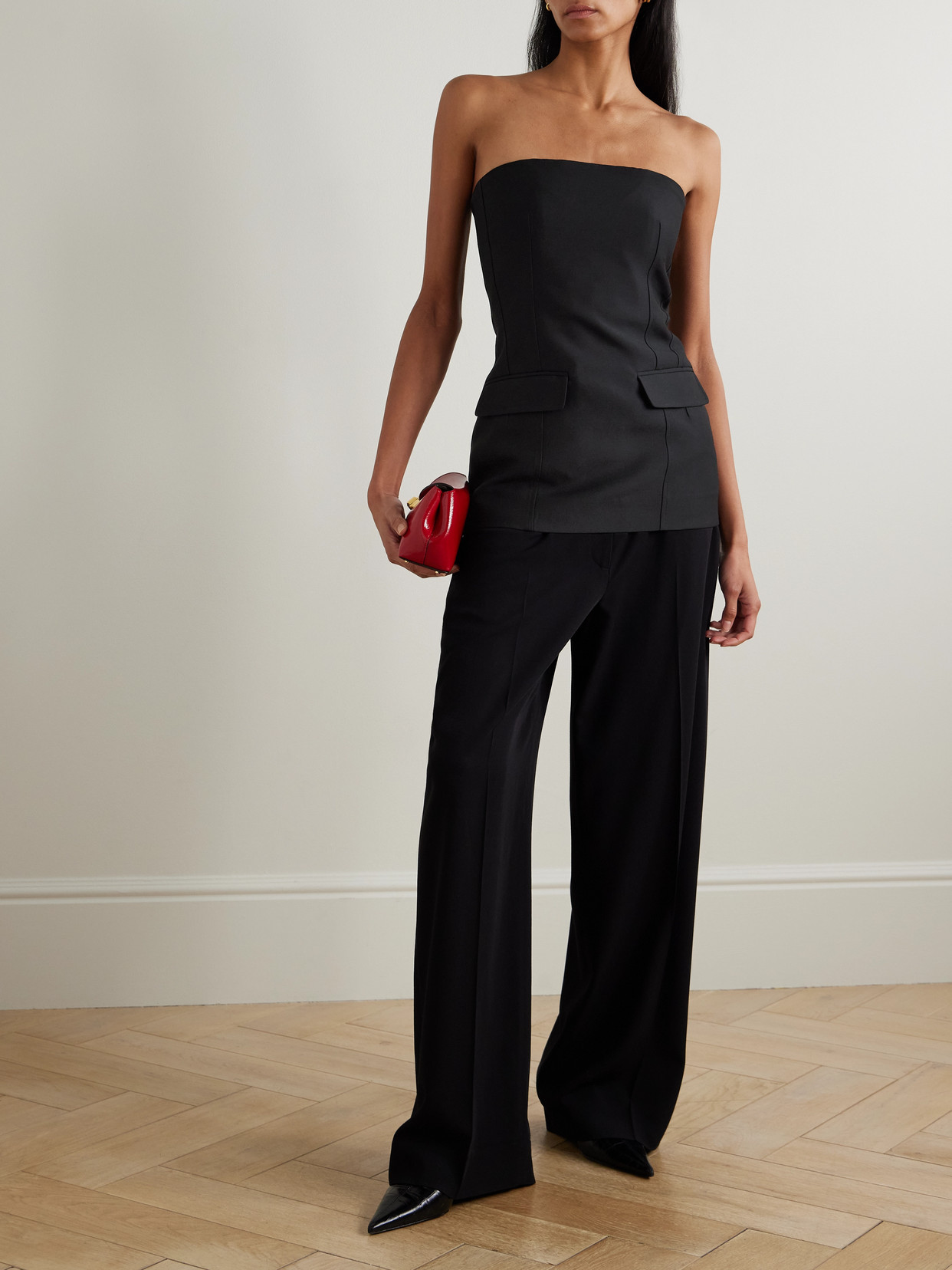 Totême Strapless Wool And Silk-blend Bustier Top In Animal Print