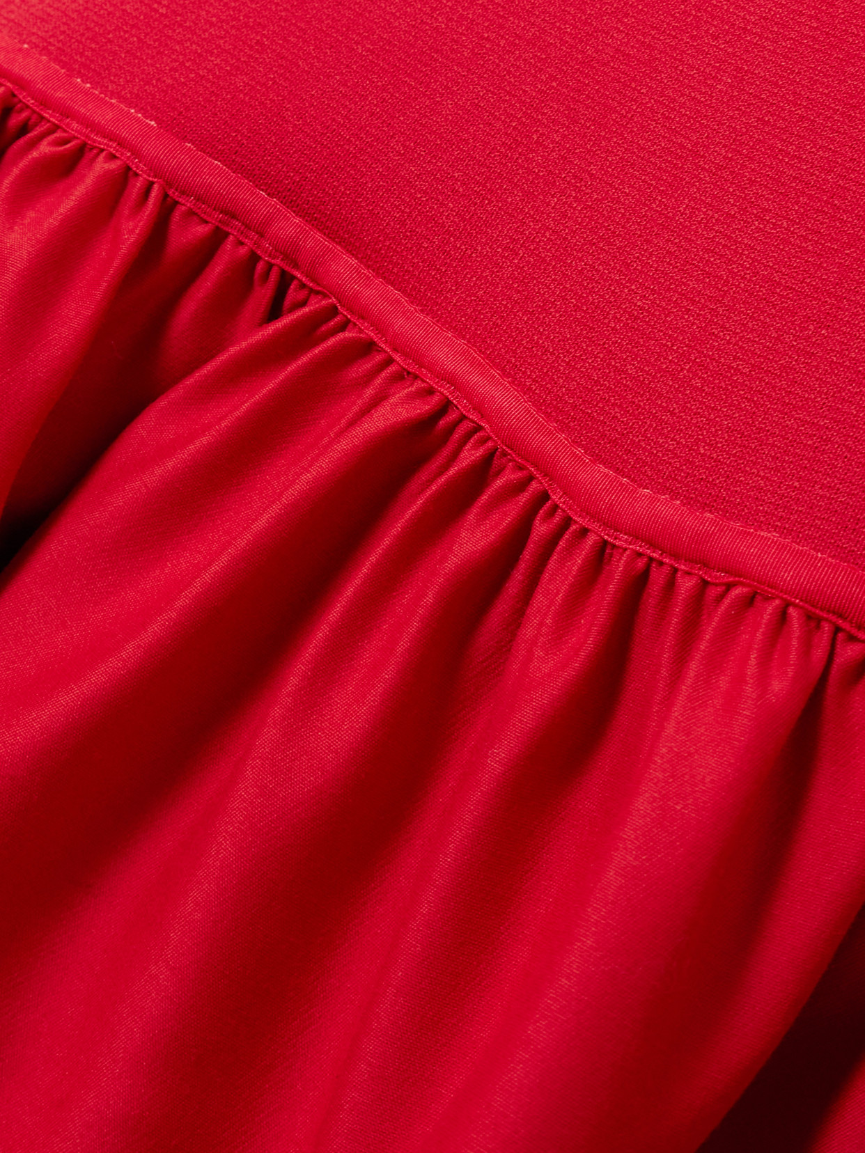 Totême Twinflower Gathered Ribbed-knit And Wool And Silk-blend Crepe Midi Dress In Red