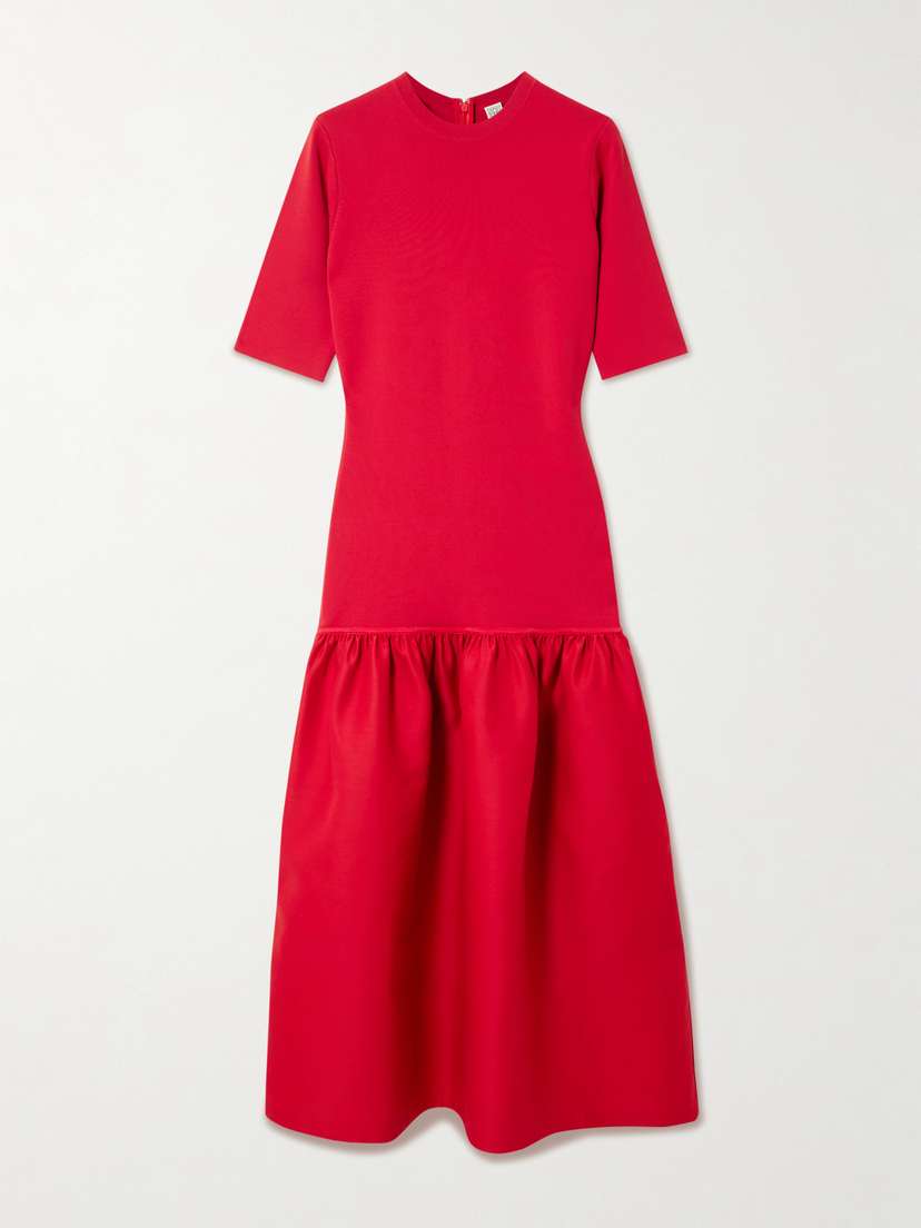 Toteme — Twinflower gathered ribbed-knit and wool and silk-blend crepe midi dress