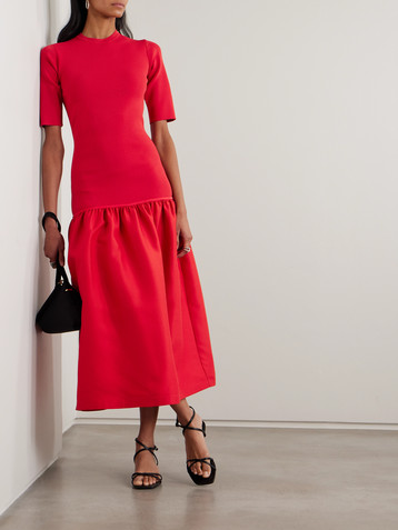 Polo Ralph Lauren - Cotton-jersey and gathered cotton-poplin midi dress |  Plush