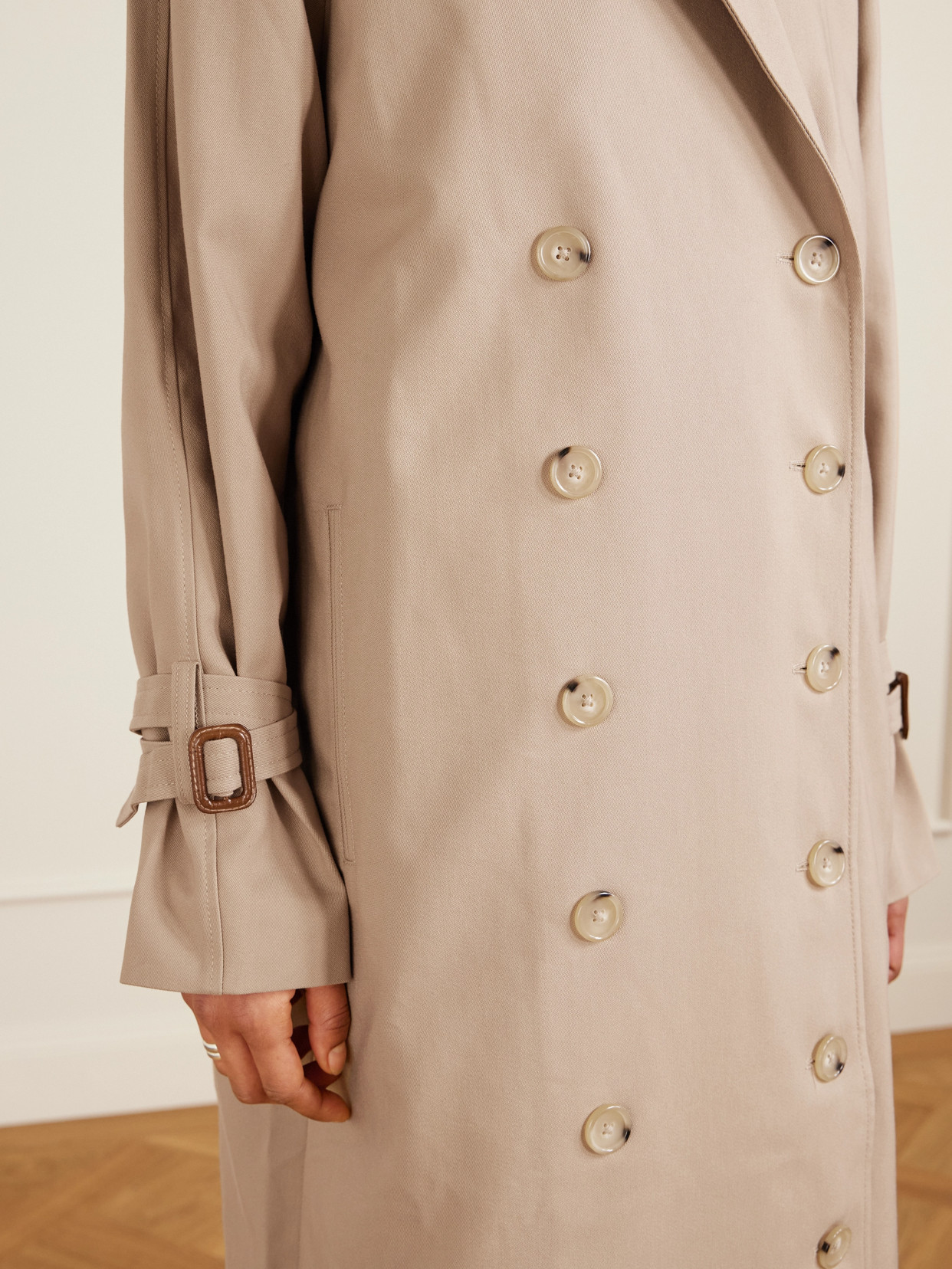 Totême Signature Double-breasted Cotton-blend Gabardine Trench Coat In Neutral