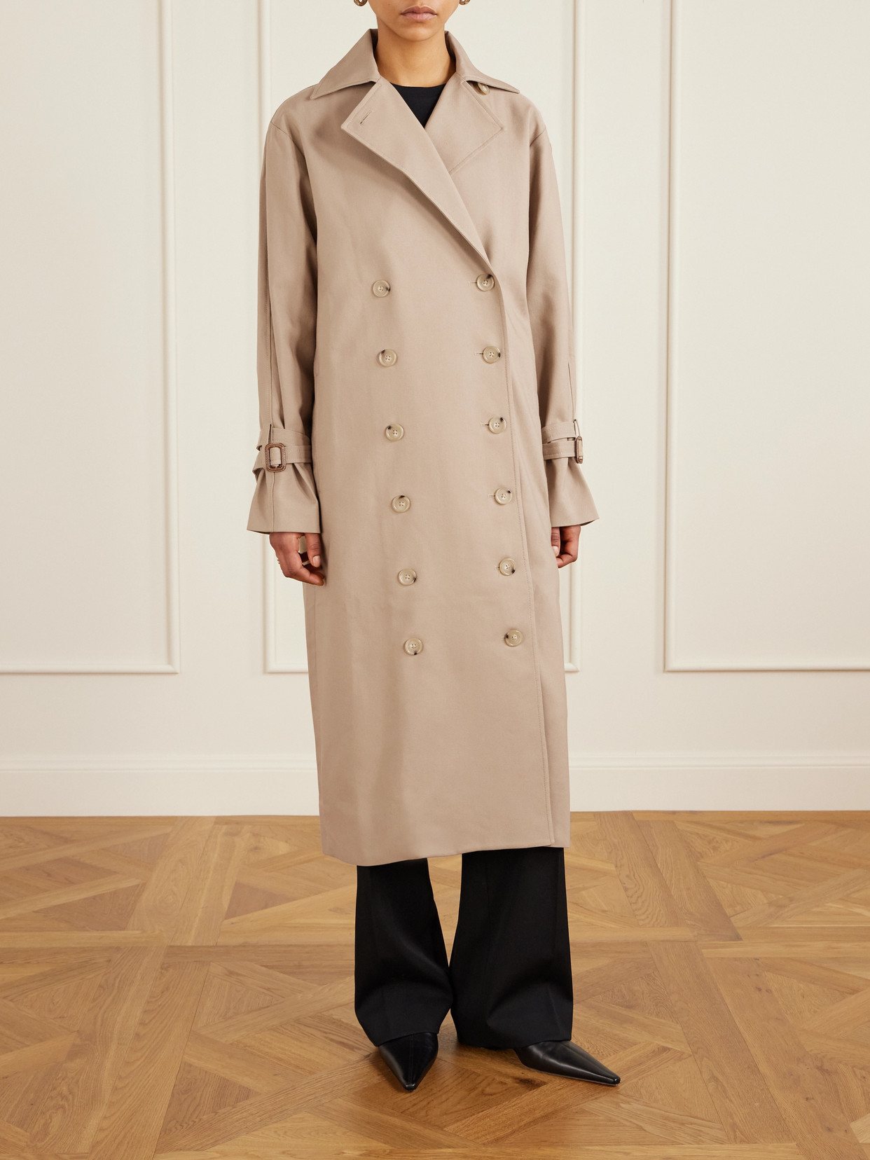 Totême Signature Double-breasted Cotton-blend Gabardine Trench Coat In Neutral