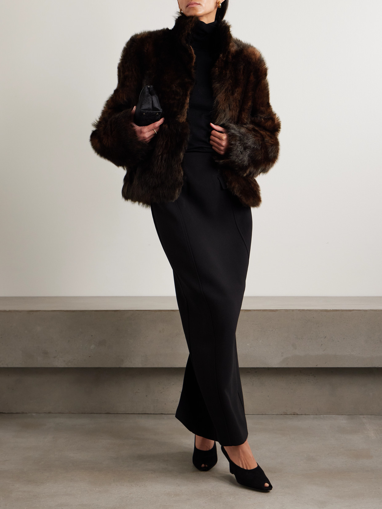 Totême Silky Shearling Jacket Dark Brown In Brown