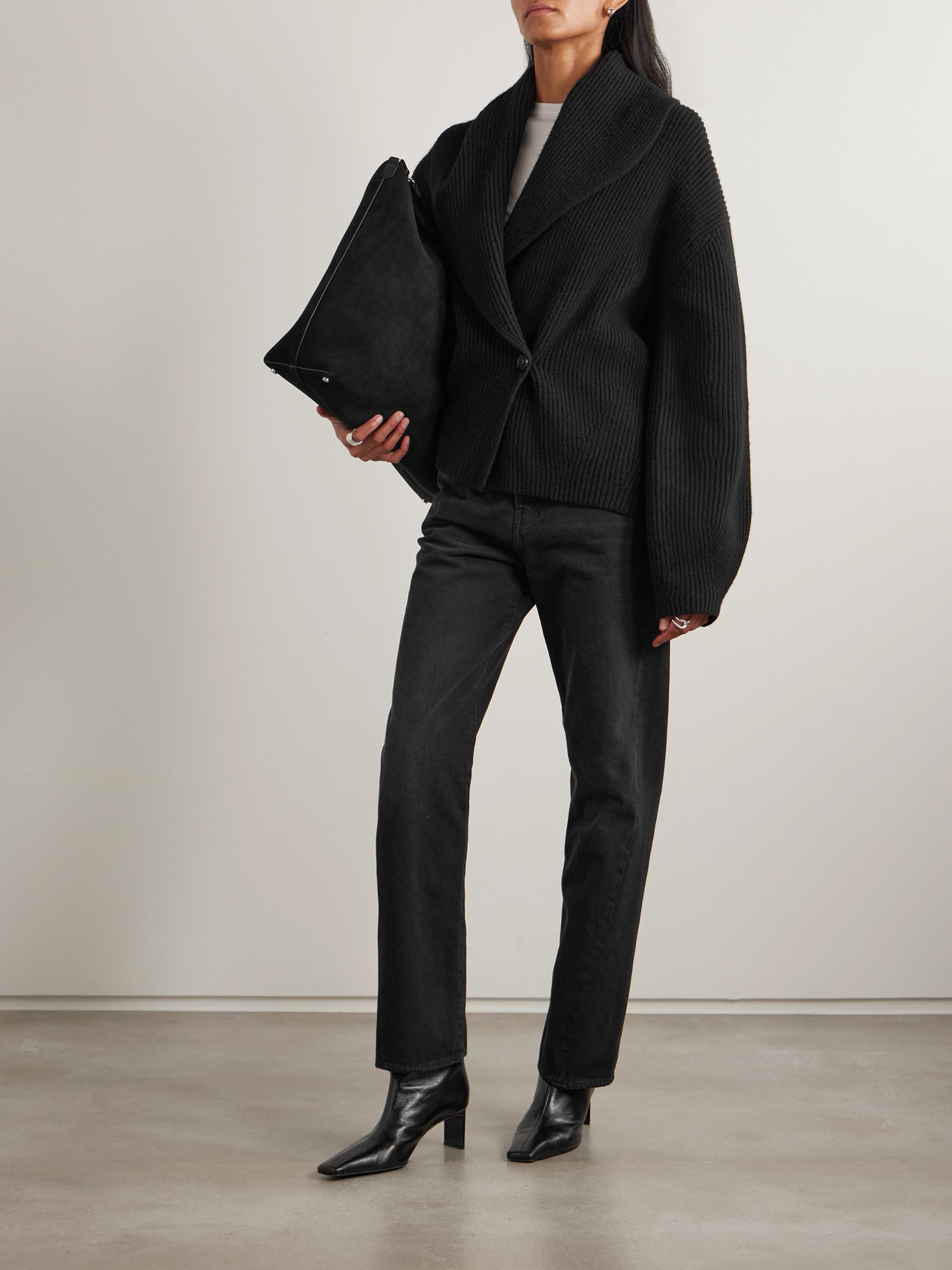 Totême Toteme Wool Knit Scarf-lapel Cardigan With Double-breasted Design In Black