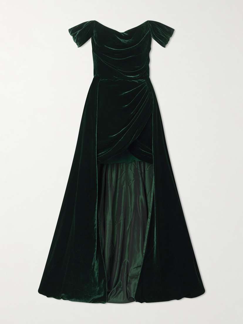 Costarellos Off-the-shoulder Asymmetric Velvet Gown
