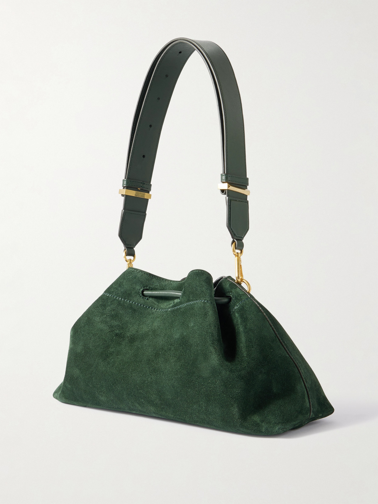 Jimmy Choo Cinch Medium Leather-trimmed Suede Shoulder Bag In Green
