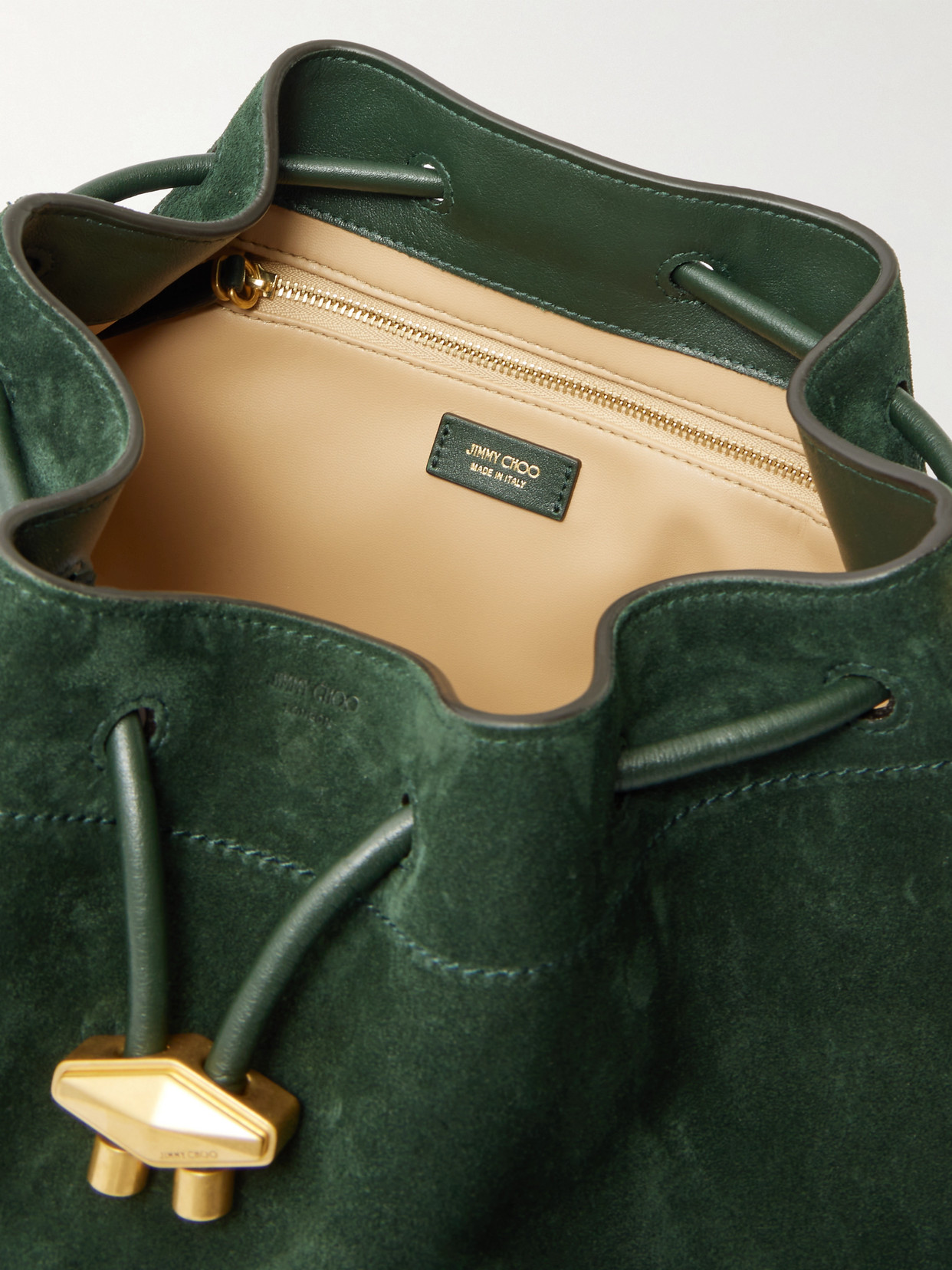 Jimmy Choo Cinch Medium Leather-trimmed Suede Shoulder Bag In Green