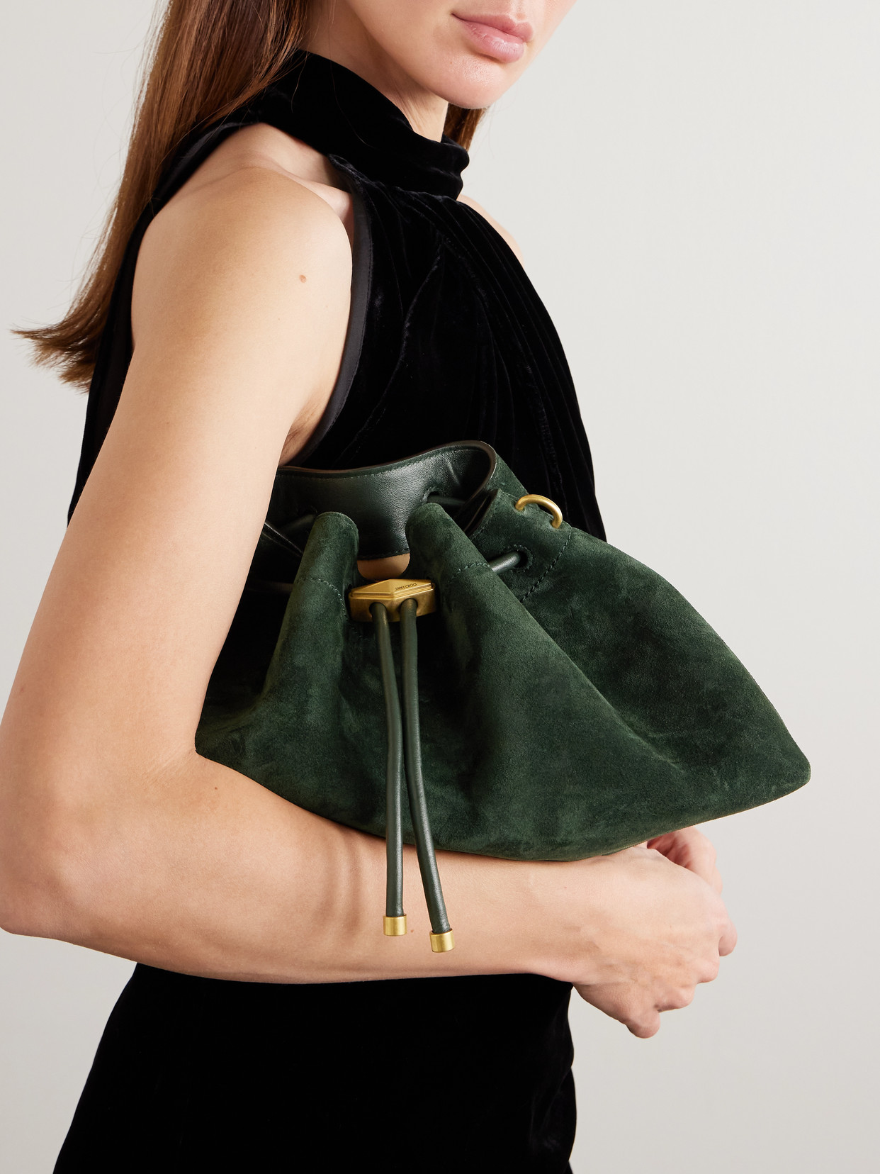 Jimmy Choo Cinch Medium Leather-trimmed Suede Shoulder Bag In Green