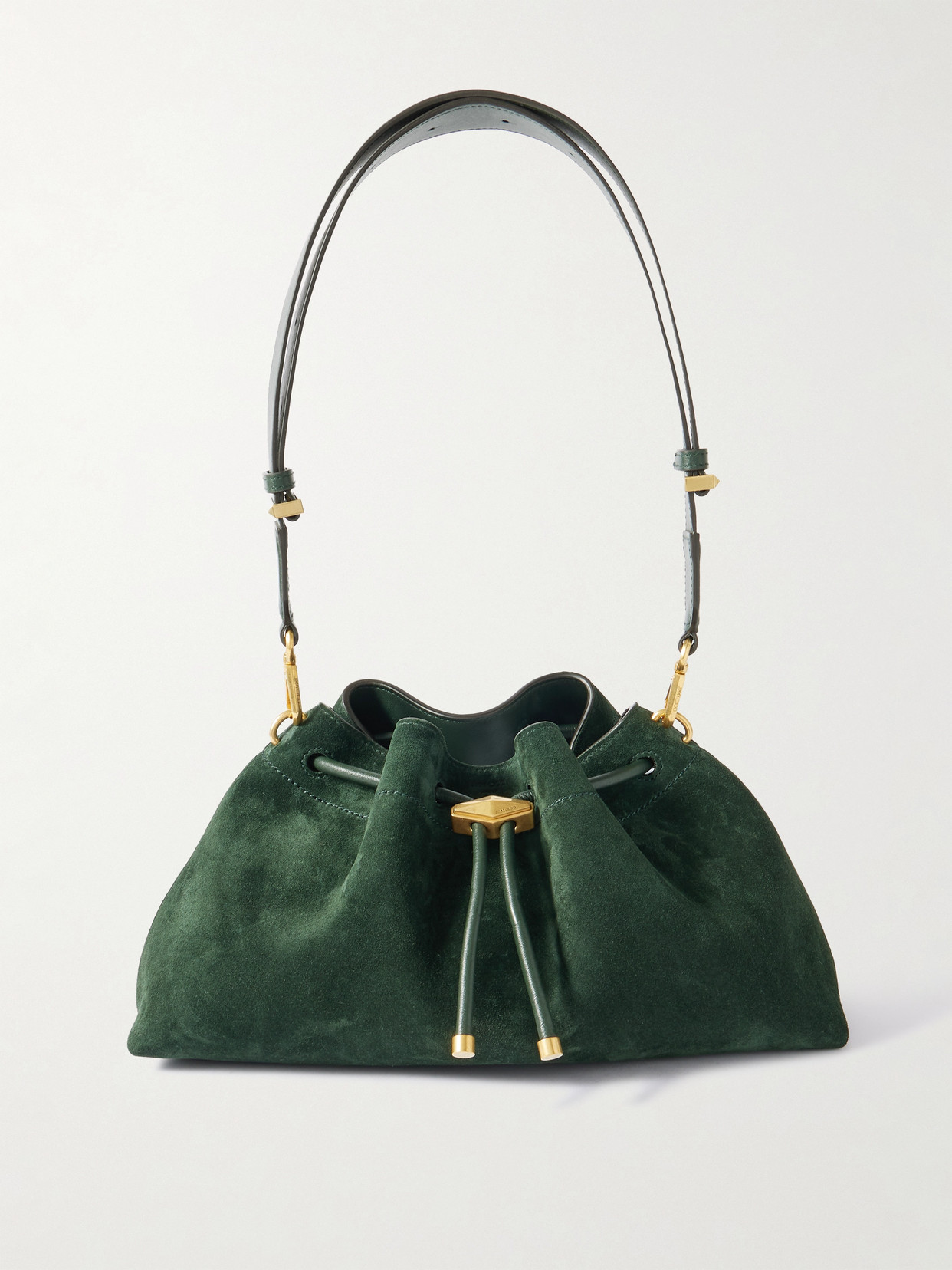 Jimmy Choo Cinch Medium Leather-trimmed Suede Shoulder Bag In Green