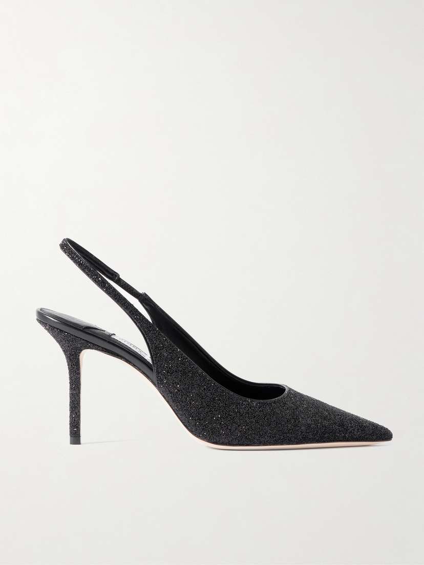 Jimmy Choo Love 85 Glittered Leather Slingback Pumps