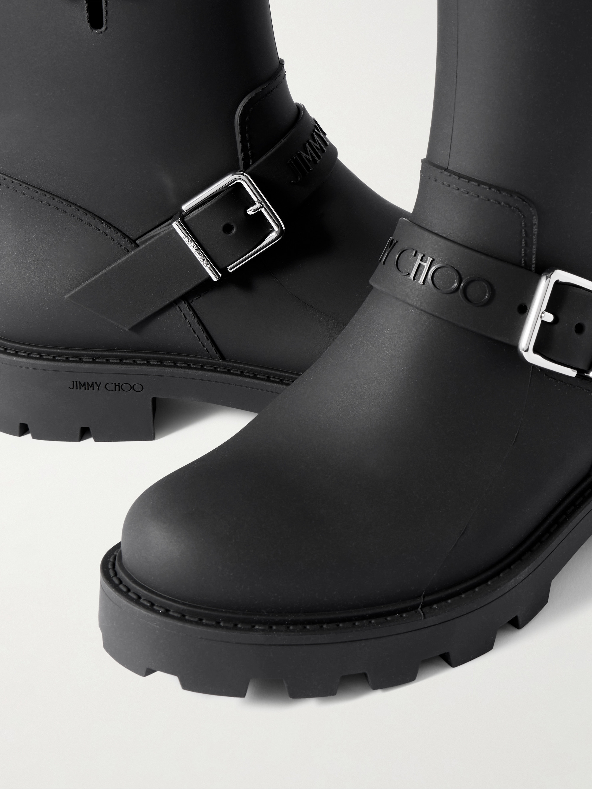 JIMMY CHOO - Biker Rain 40 buckled rubber ankle boots | Plush