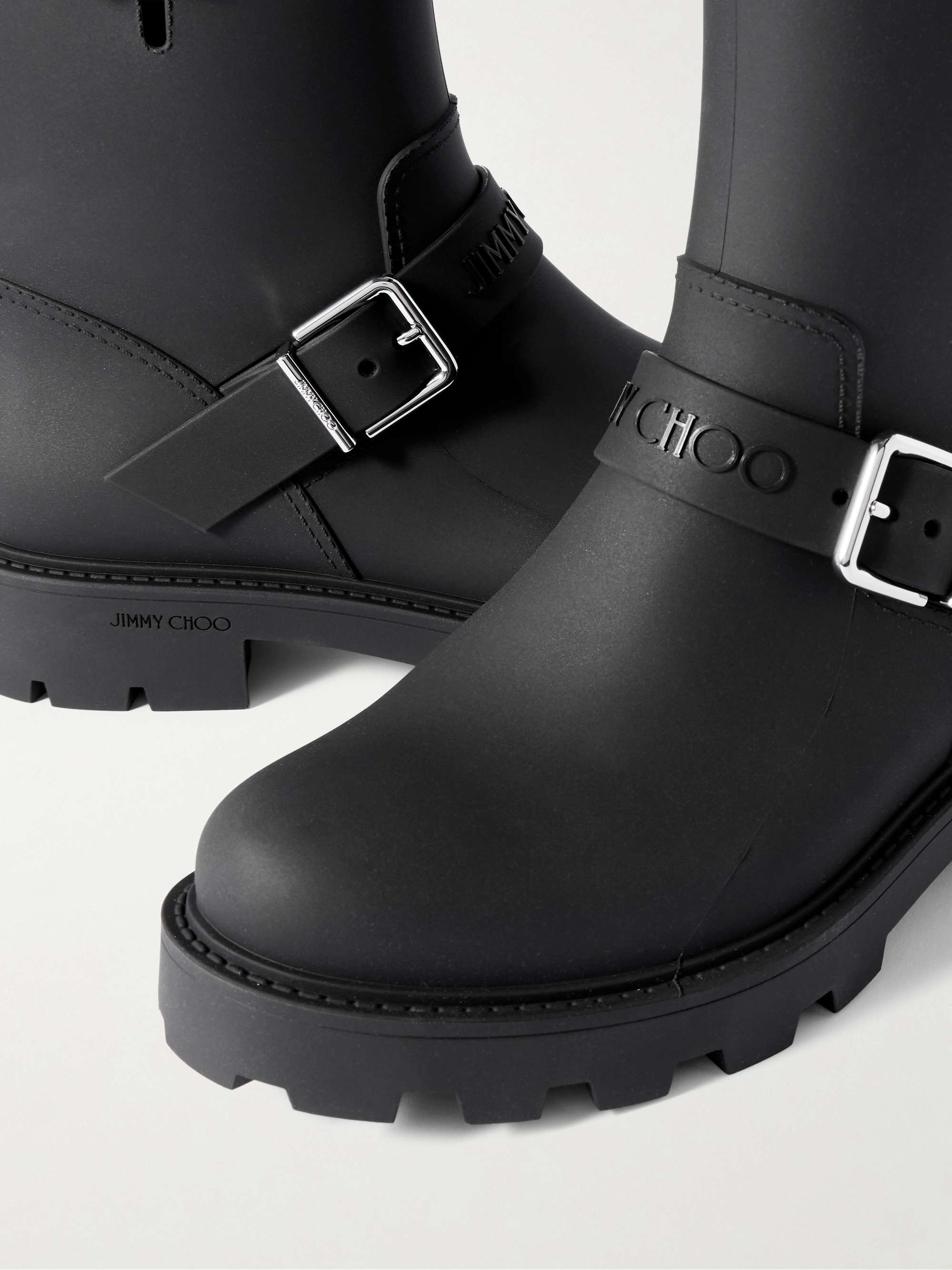 JIMMY CHOO Biker Rain 40 buckled rubber ankle boots | NET-A-PORTER