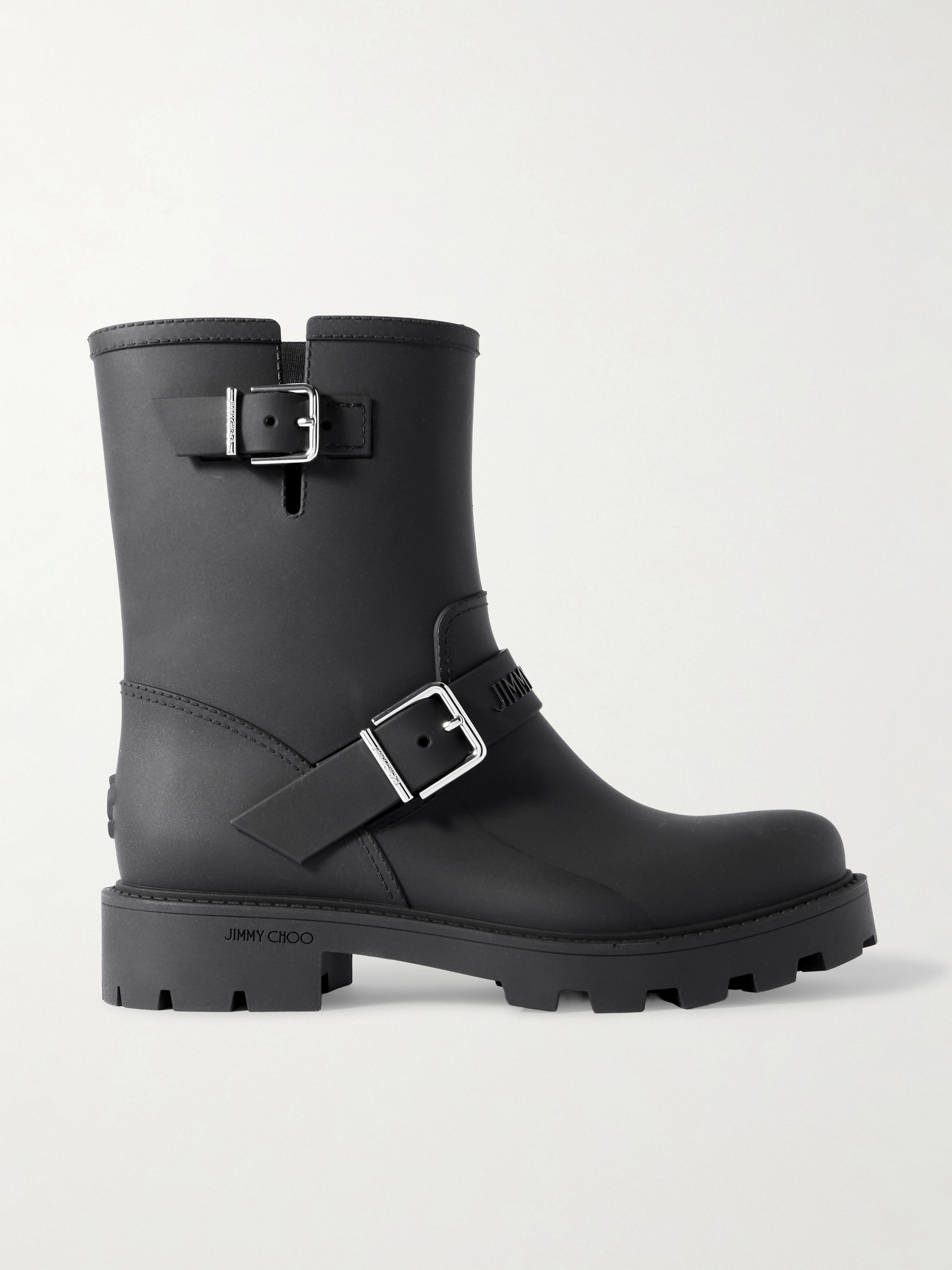 JIMMY CHOO レインブーツ JIMMY CHOO - Biker Rain 40 buckled rubber ankle boots | Plush