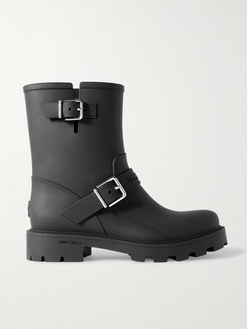 JIMMY CHOO - Biker Rain 40 buckled rubber ankle boots | Plush