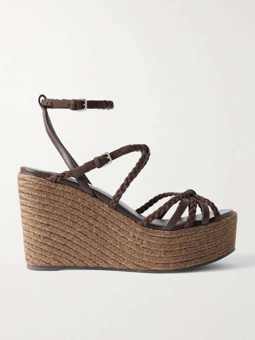 Jimmy Choo Nyra 110 Braided Suede And Leather Espadrille Wedge Sandals