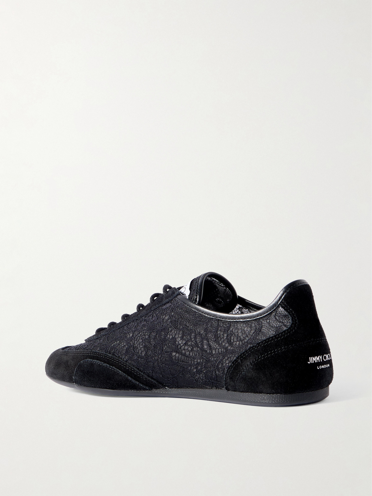 Jimmy Choo Sunny Leather-trimmed Suede And Lace Sneakers In Black