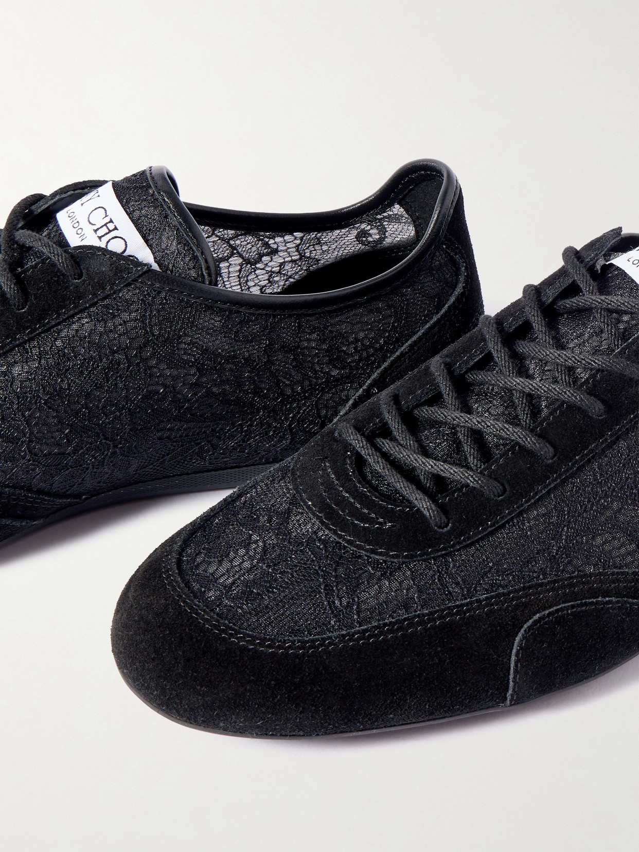 Jimmy Choo Sunny Leather-trimmed Suede And Lace Sneakers In Black