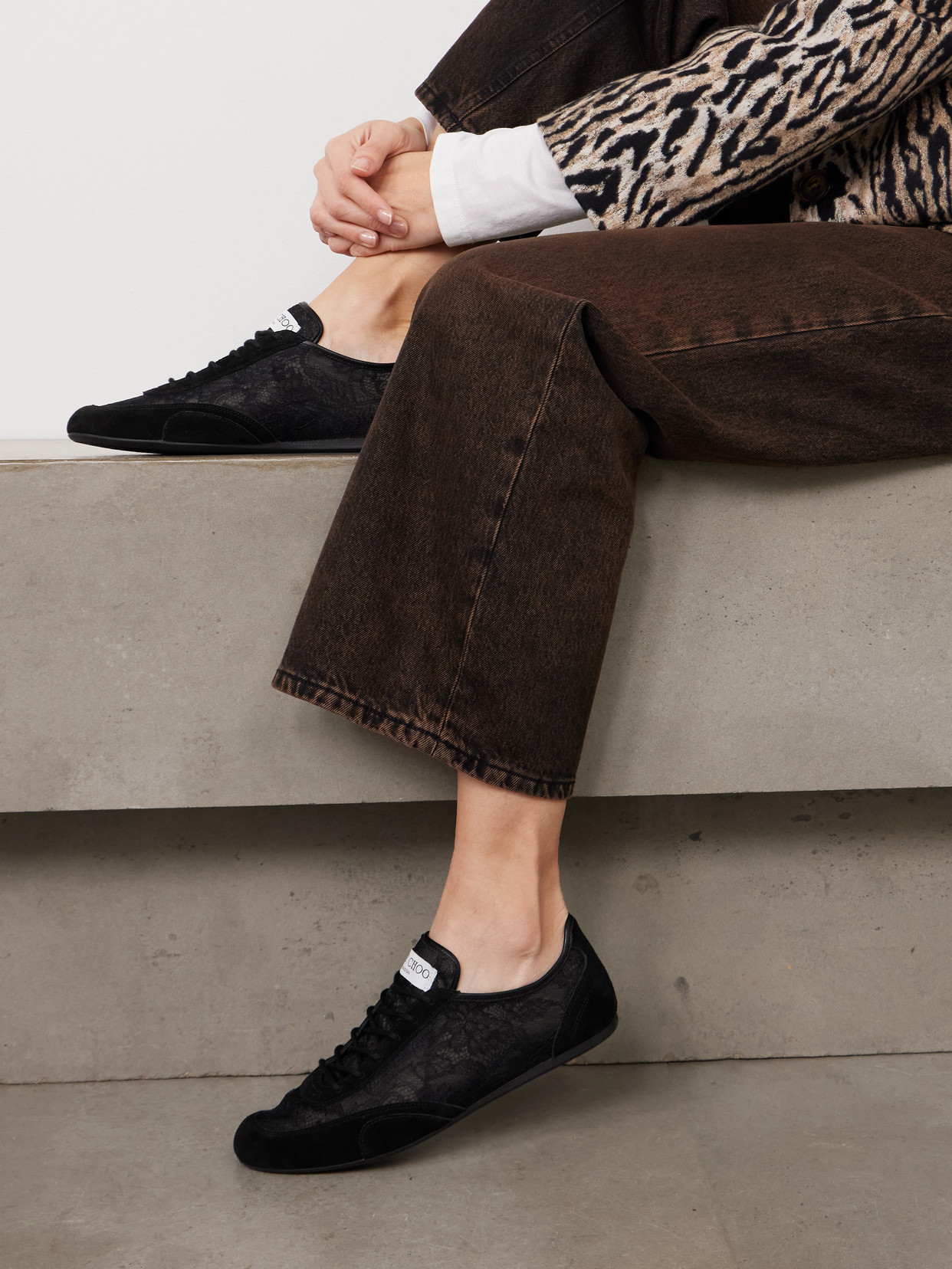 Jimmy Choo Sunny Leather-trimmed Suede And Lace Sneakers In Black