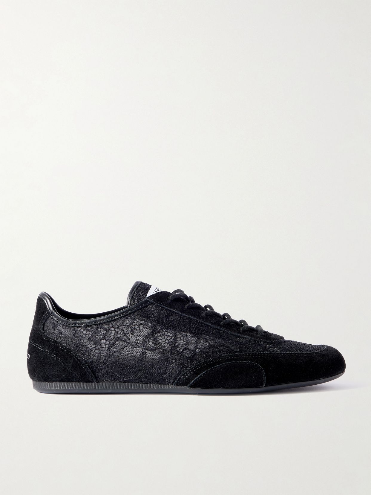 Sunny leather-trimmed suede and lace sneakers