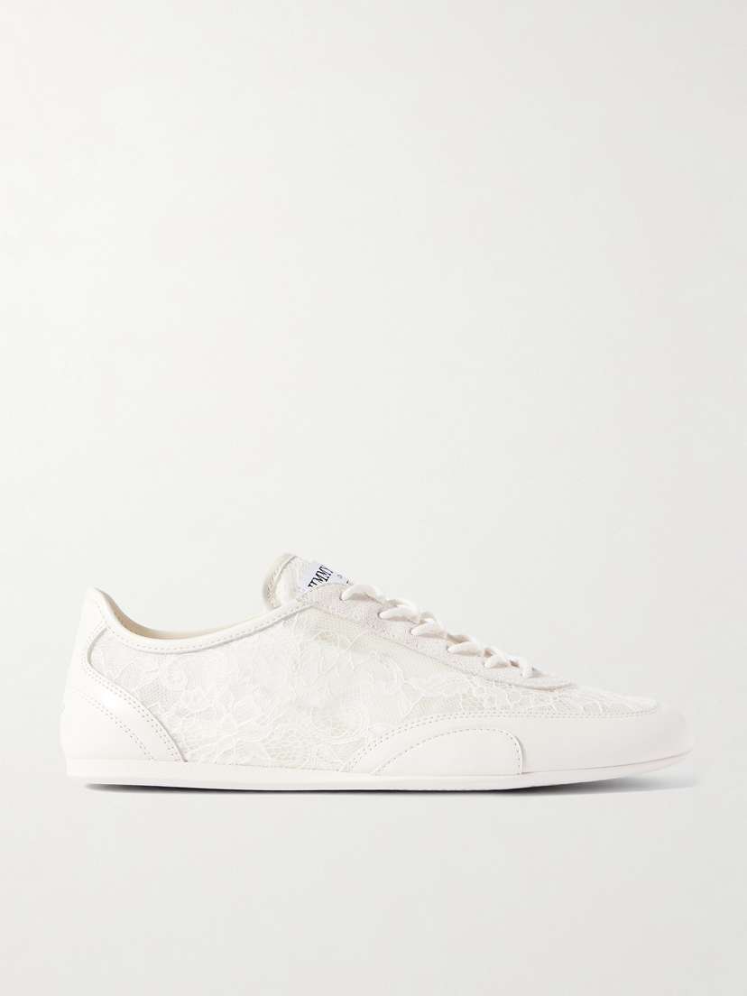 Jimmy Choo Sunny Suede-trimmed Leather And Lace Sneakers