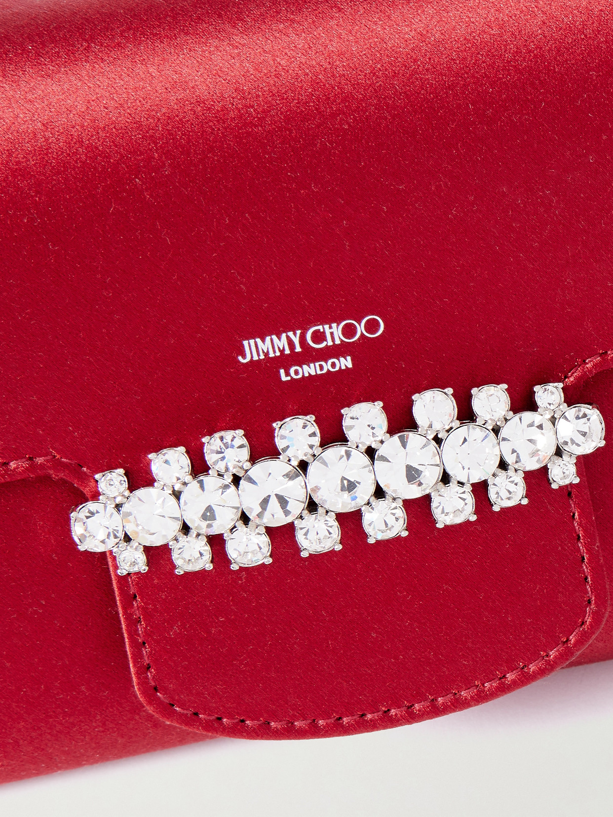 Jimmy Choo Bing Crystal-embellished Satin Clutch In Red