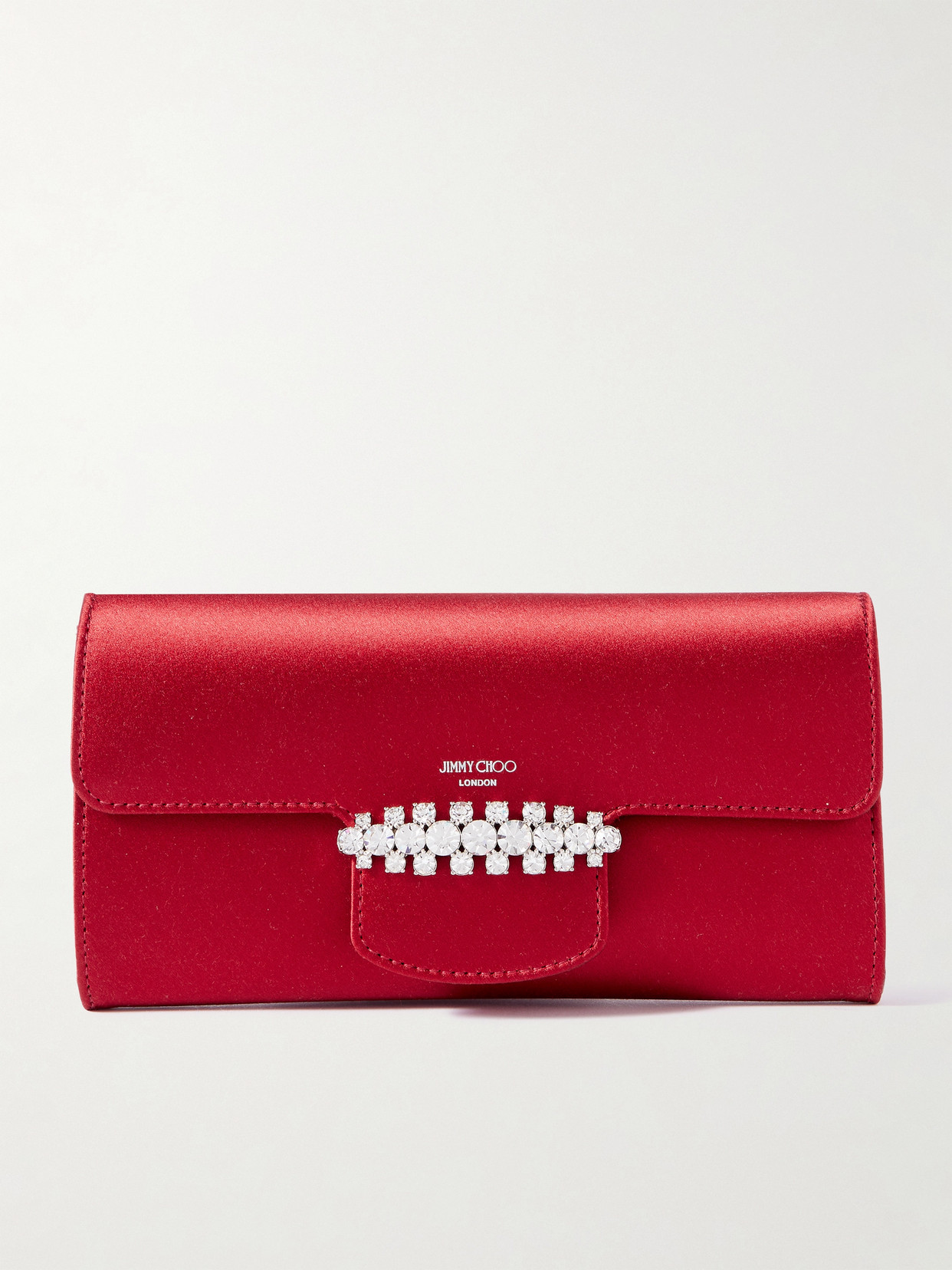 Jimmy Choo Bing Crystal-embellished Satin Clutch In Red