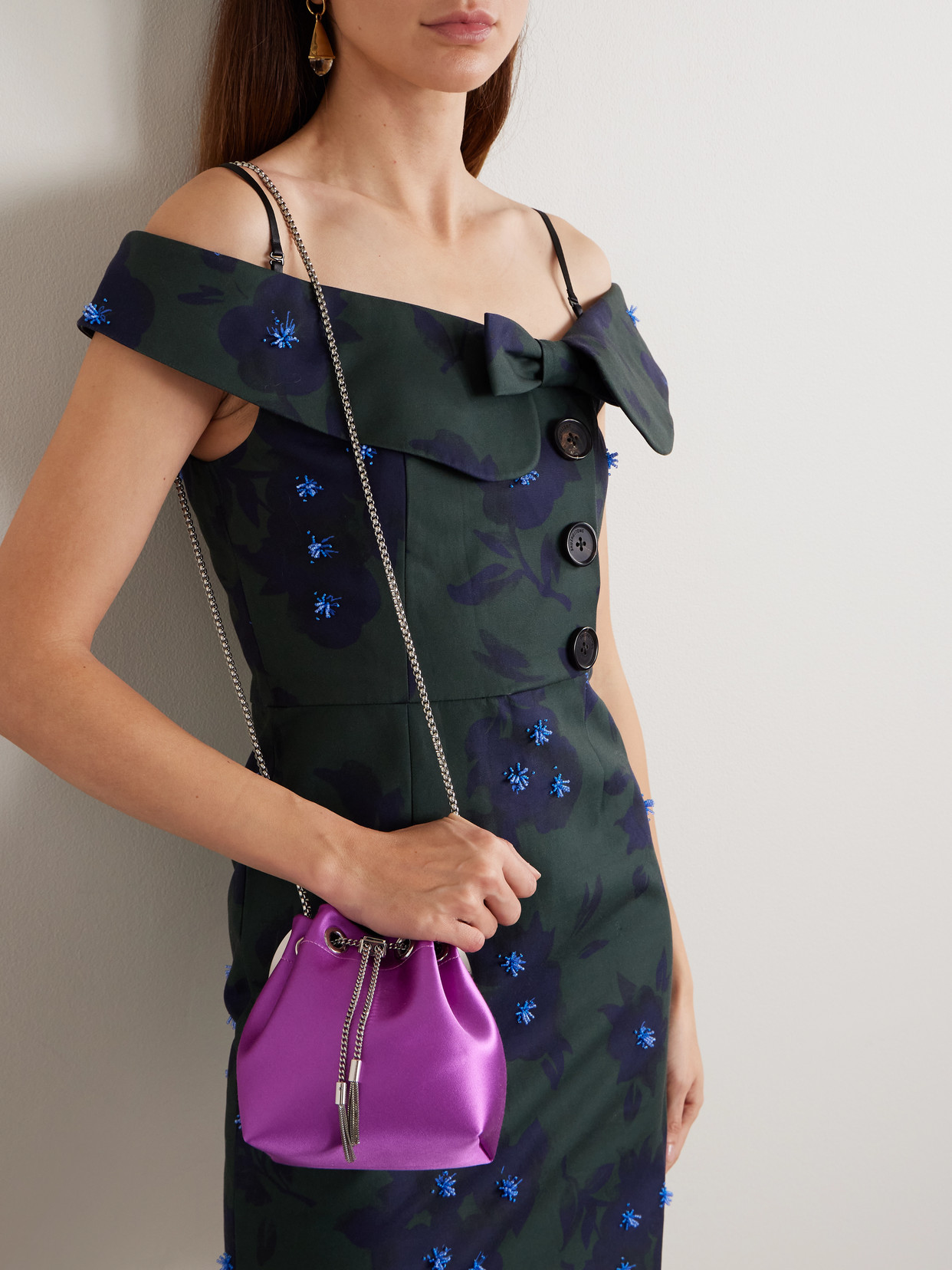 Jimmy Choo Bon Bon Satin Bucket Bag In Purple