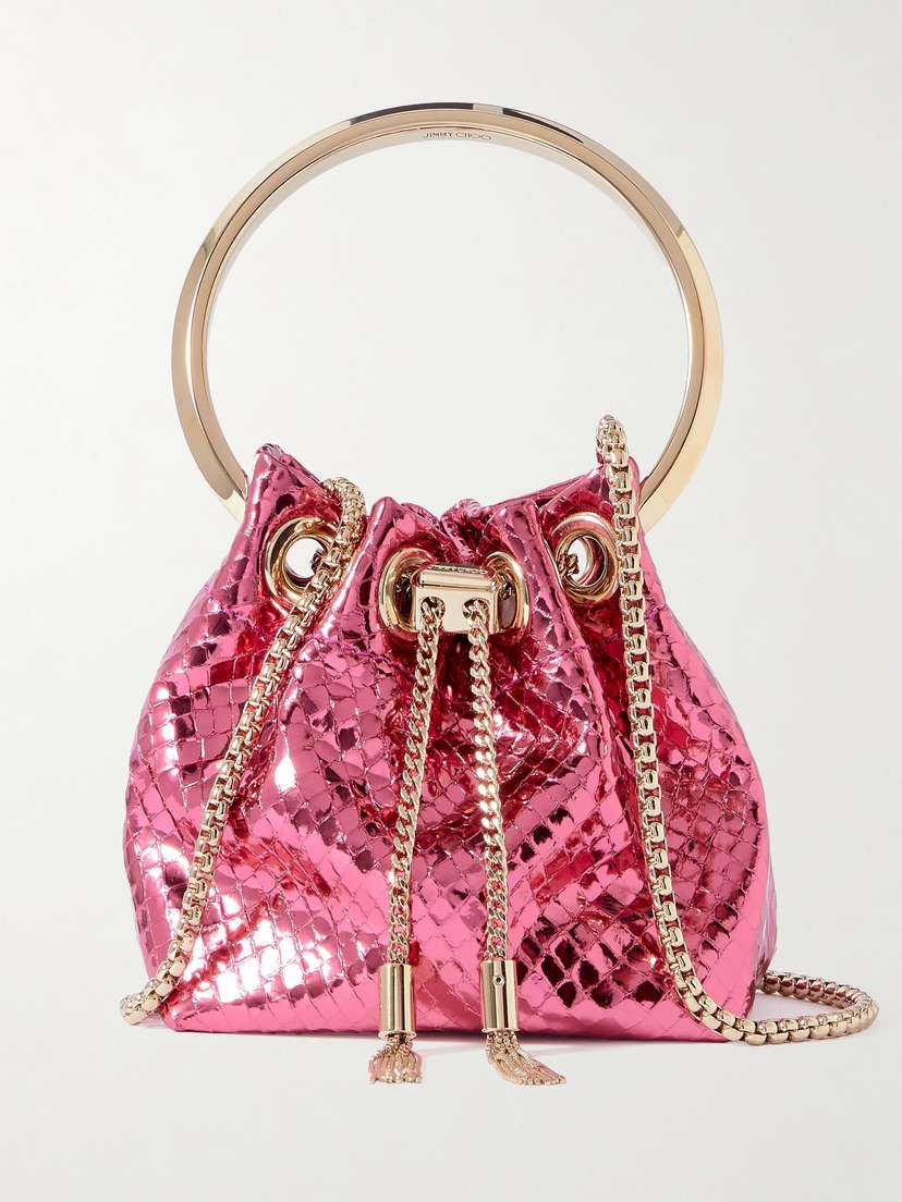 Jimmy Choo Bon Bon Micro Metallic Textured-leather Bucket Bag