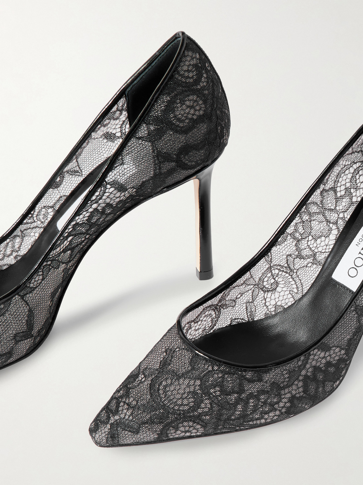 Jimmy Choo Romy 85 Leather-trimmed Lace Pumps In Black