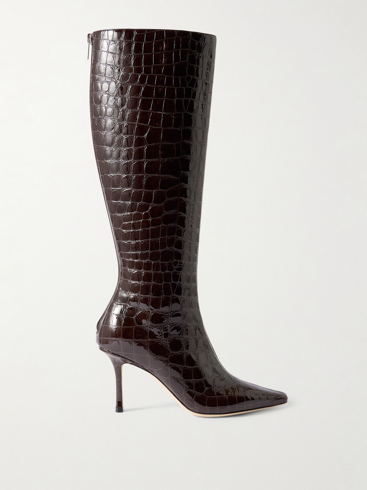Jimmy Choo - Agathe 85 Croc-effect Leather Knee Boots - Dark brown