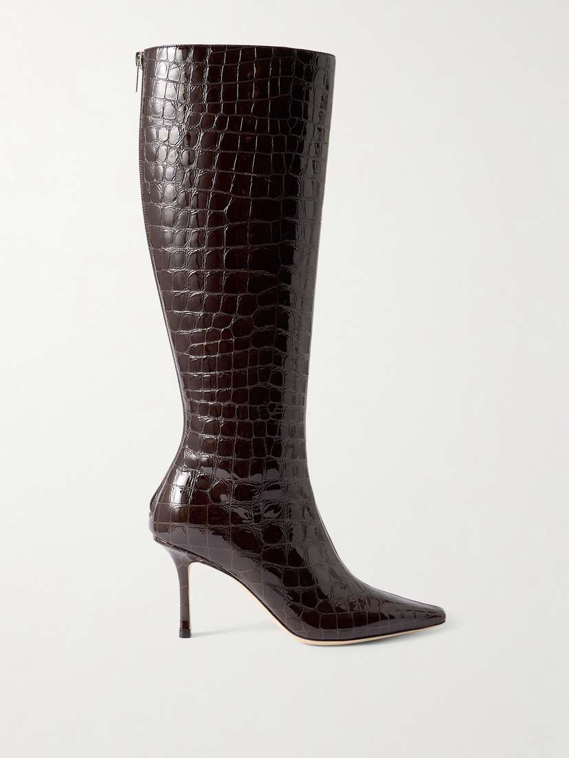 Jimmy Choo Agathe 85 Croc-effect Leather Knee Boots